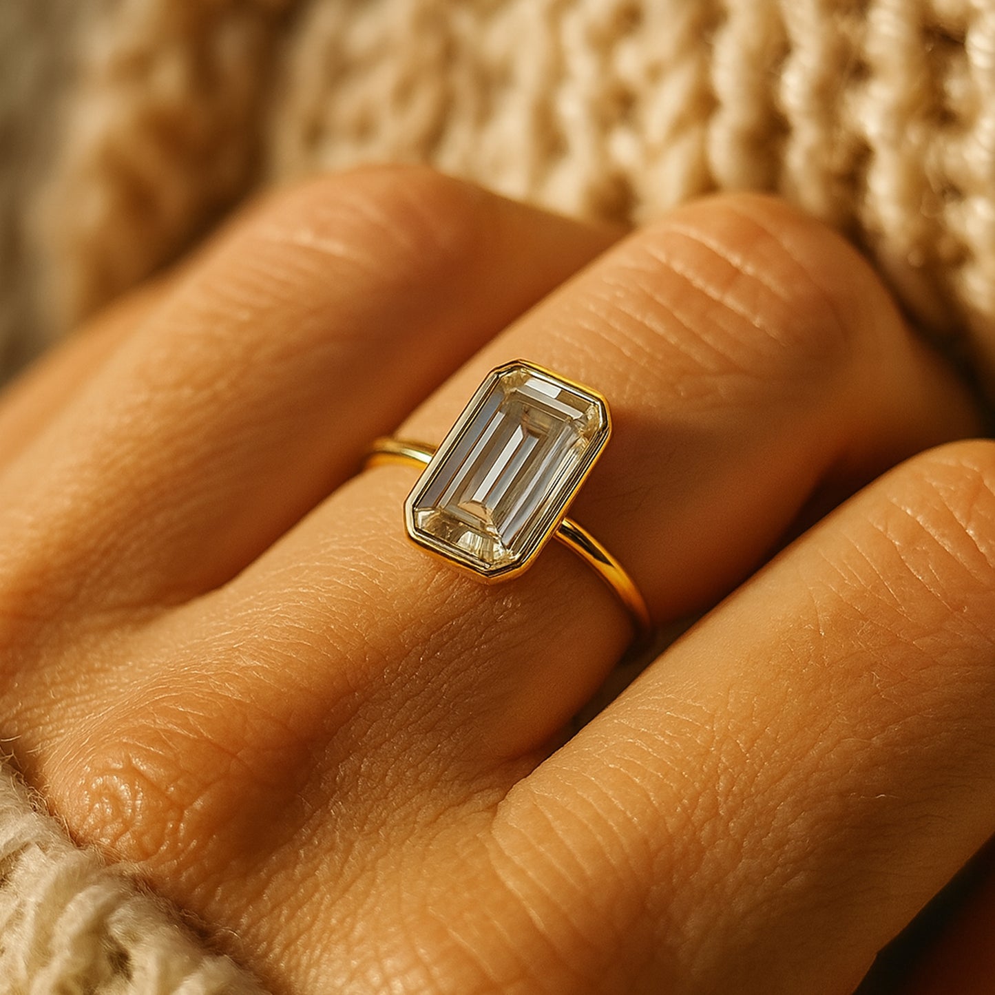 Engagement Ring Emerald Cut Diamond Solitaire Engagement 10K Gold Ring