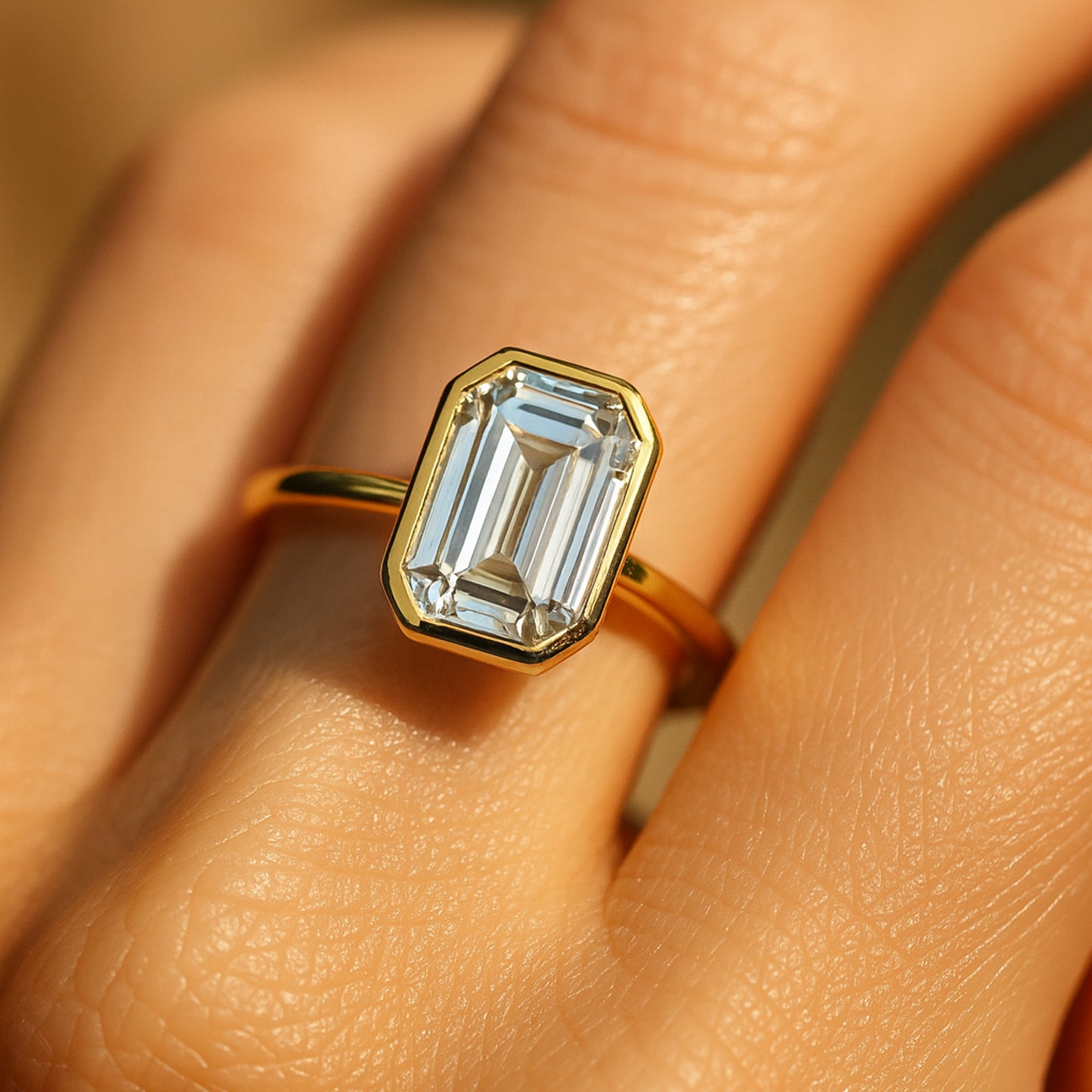 Engagement Ring Emerald Cut Diamond Solitaire Engagement 10K Gold Ring