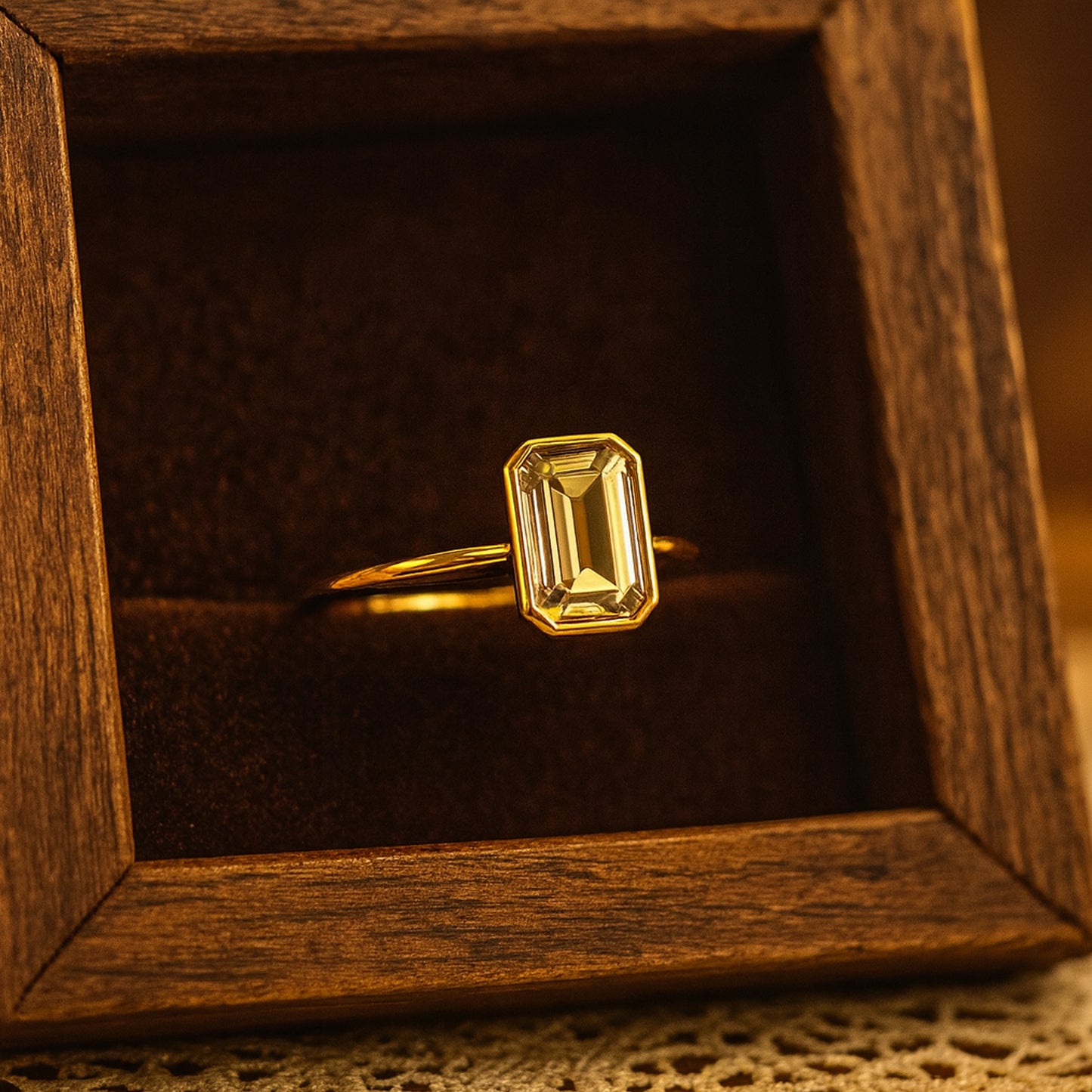 Engagement Ring Emerald Cut Diamond Solitaire Engagement 10K Gold Ring