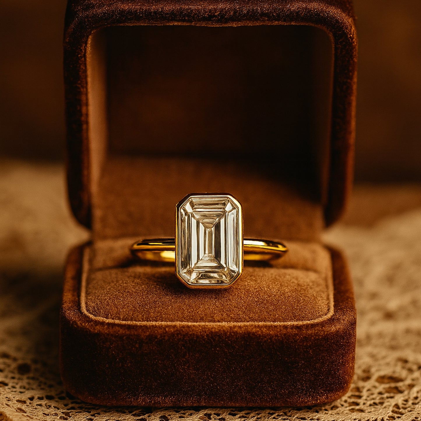 Engagement Ring Emerald Cut Diamond Solitaire Engagement 10K Gold Ring