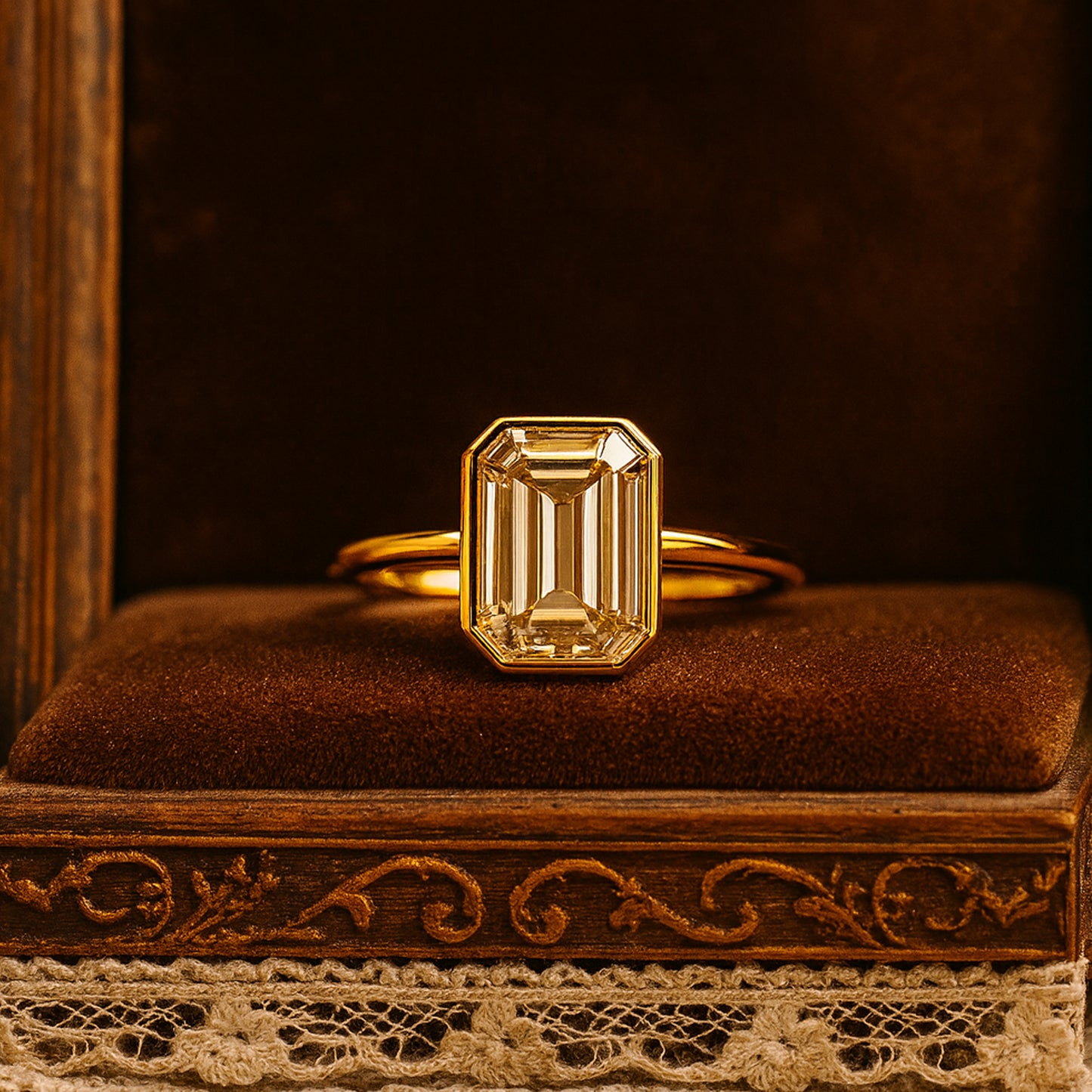 Engagement Ring Emerald Cut Diamond Solitaire Engagement 10K Gold Ring