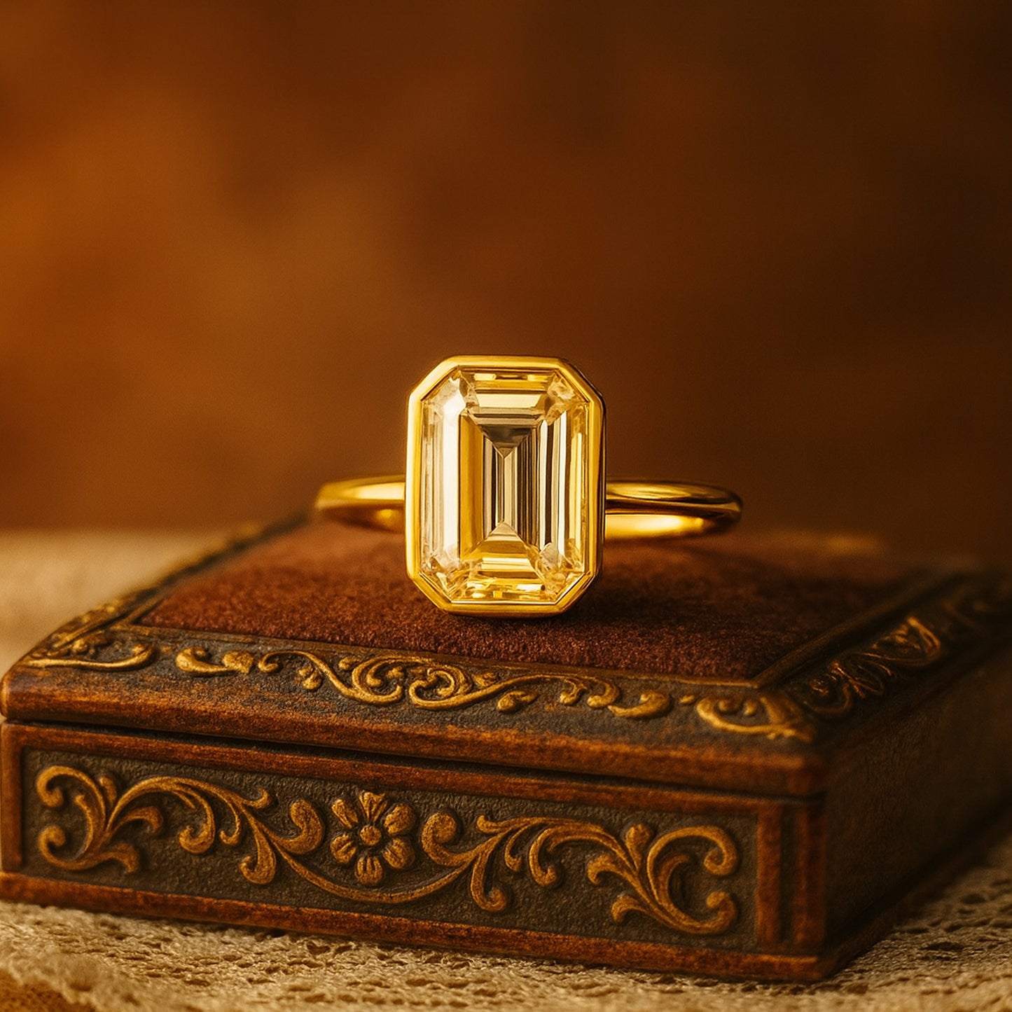 Engagement Ring Emerald Cut Diamond Solitaire Engagement 10K Gold Ring