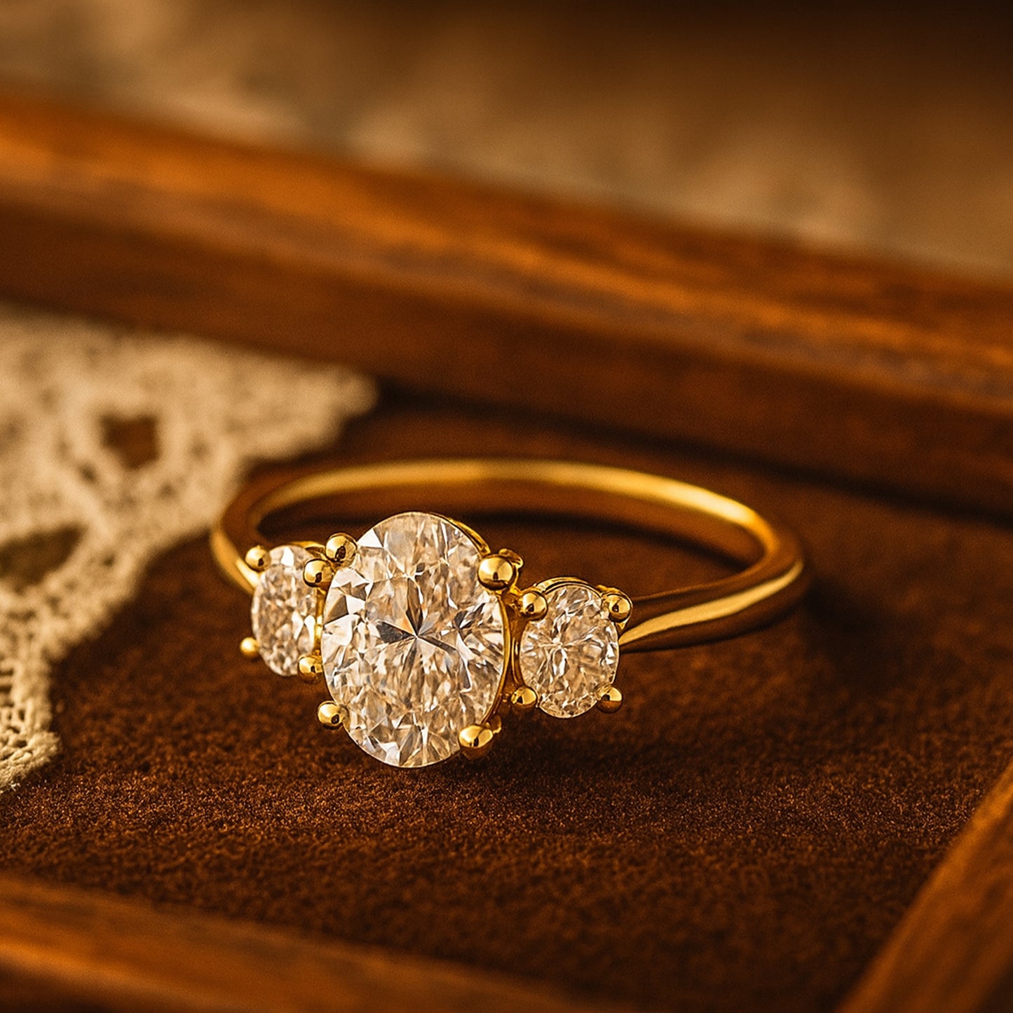 Rings and Engagement Oval Cut Three Stone Diamond Engagement Gold Ring