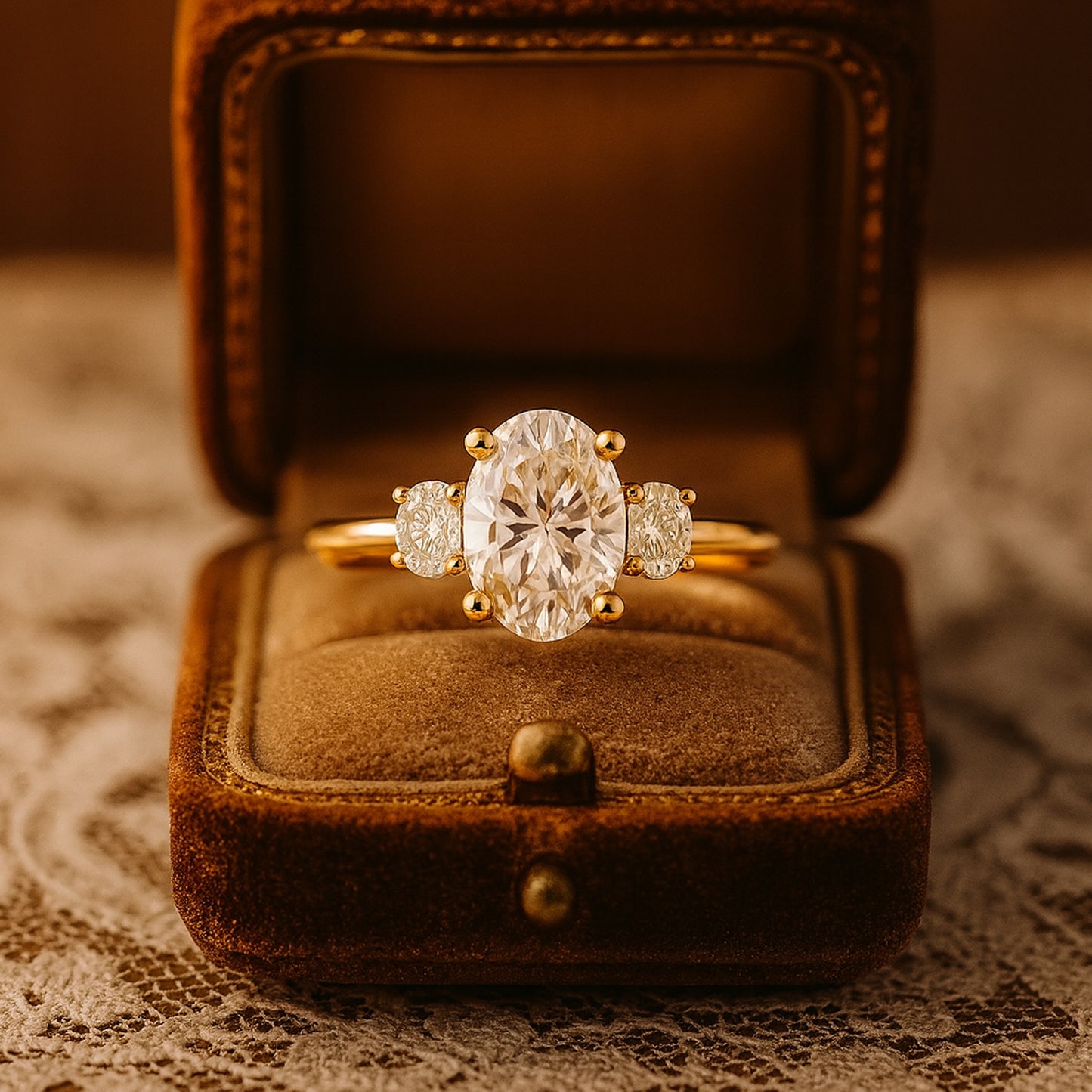 Rings and Engagement Oval Cut Three Stone Diamond Engagement Gold Ring