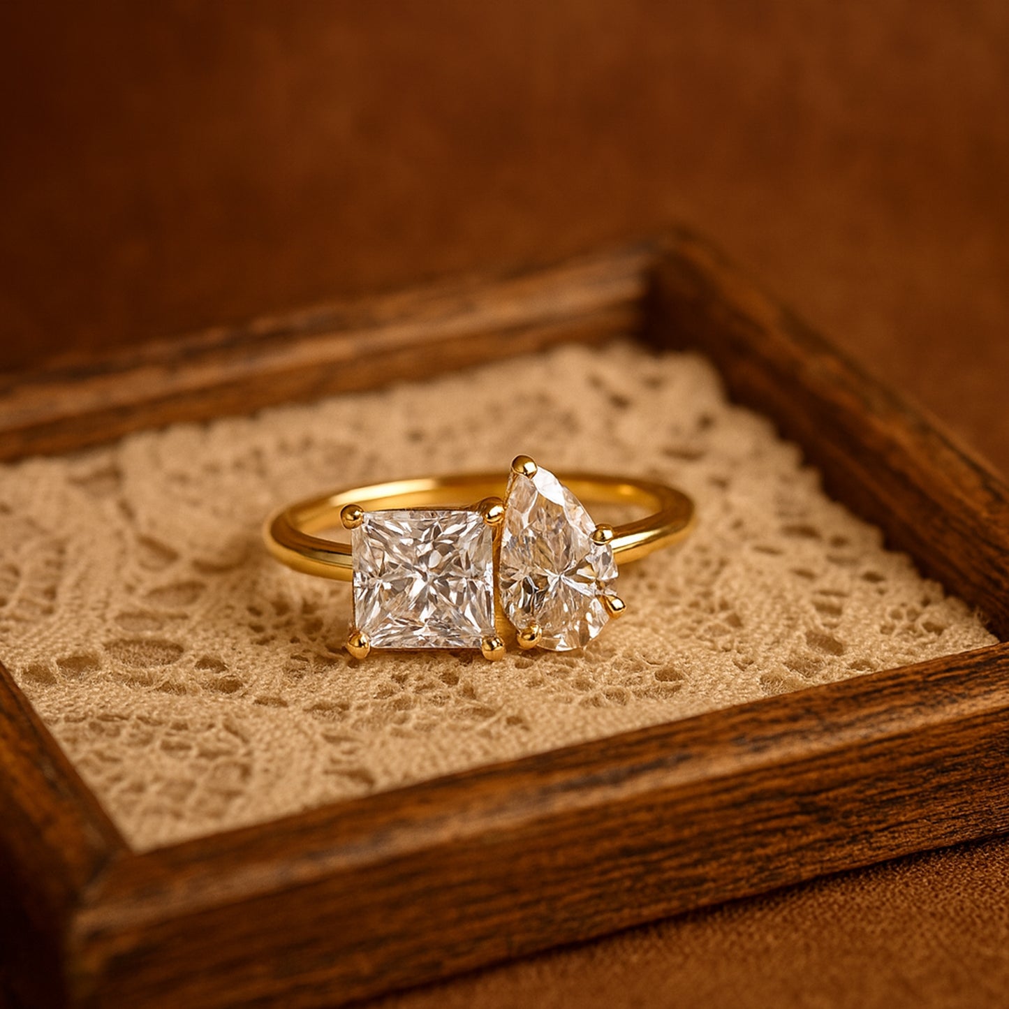 Toi Et Moi Princess and Pear Cut Two Stone Diamond 10K White Gold Ring