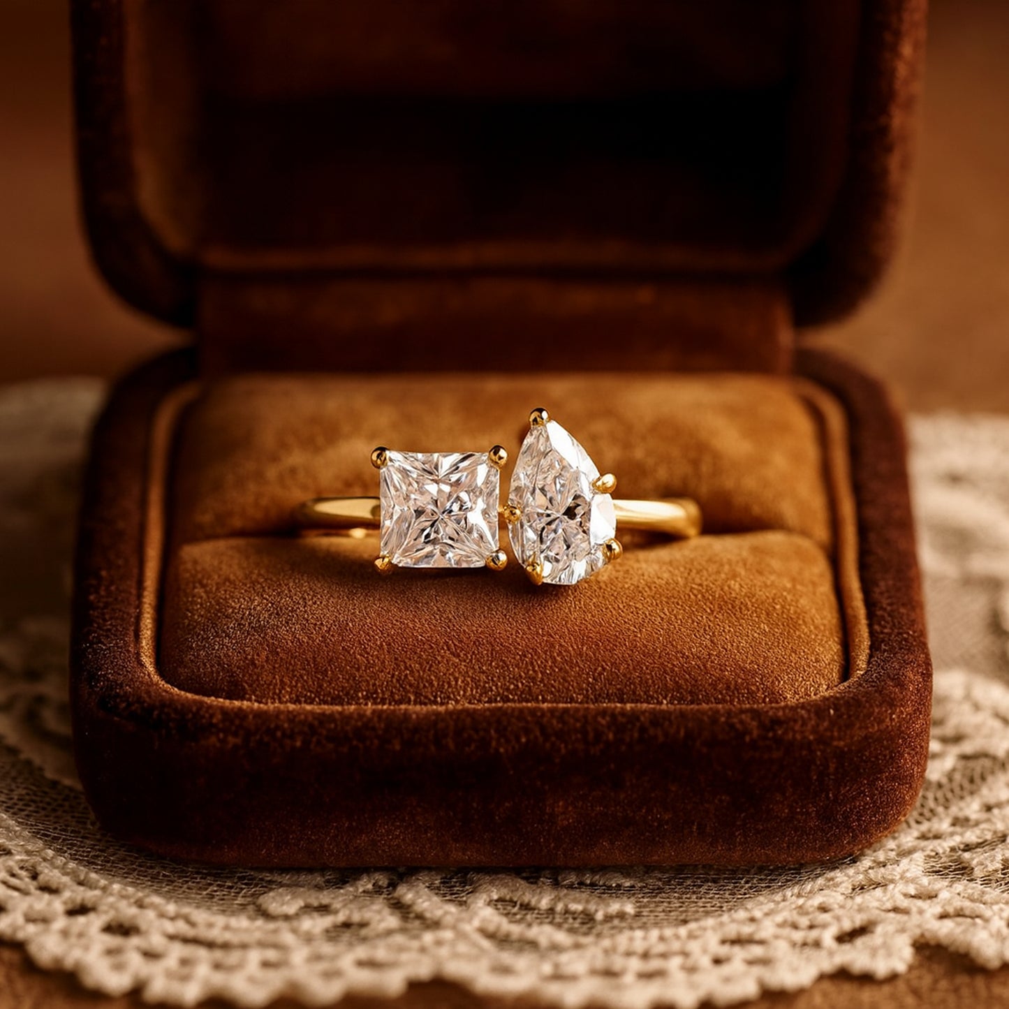 Toi Et Moi Princess and Pear Cut Two Stone Diamond 10K White Gold Ring