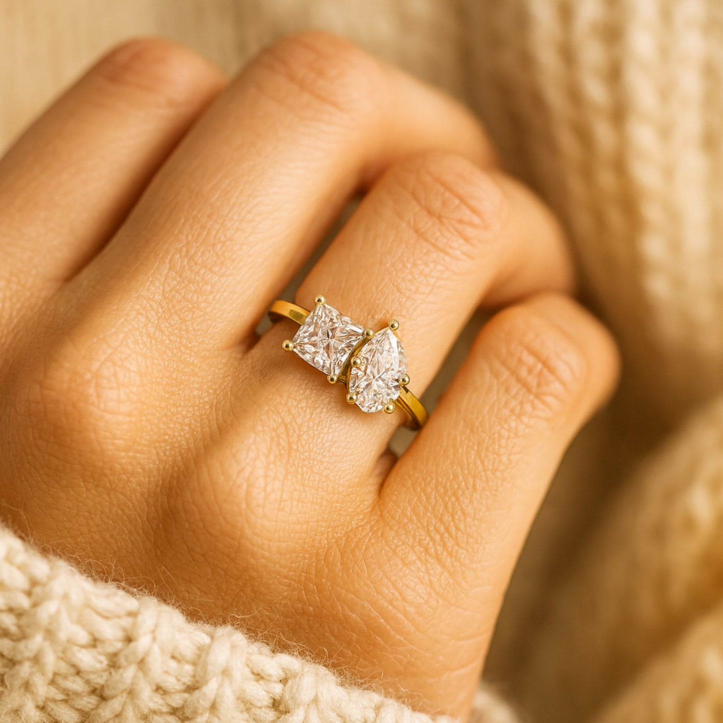 Toi Et Moi Princess and Pear Cut Two Stone Diamond 10K White Gold Ring