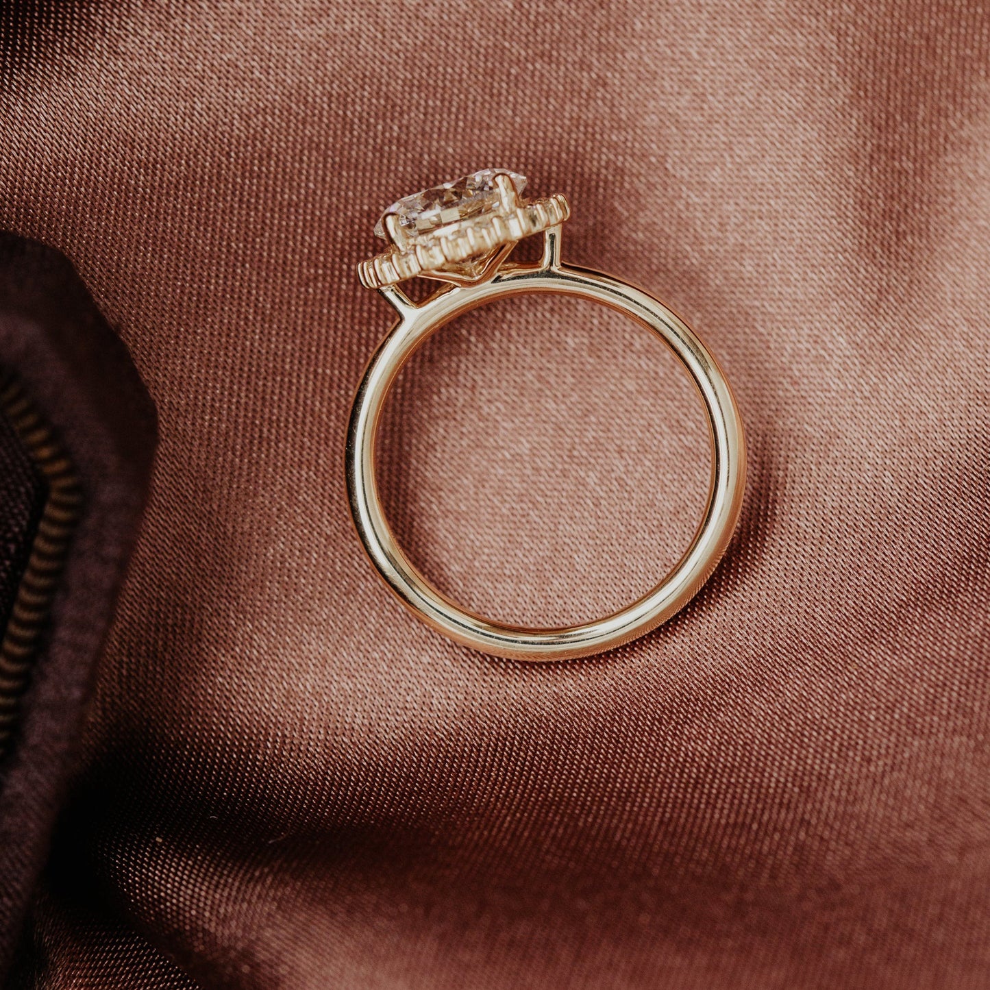Promise Ring in 14K gold with round diamond & starburst halo on a thin band. Diiro’s USA-best fine jewelry for engagements, anniversaries & special gifts.