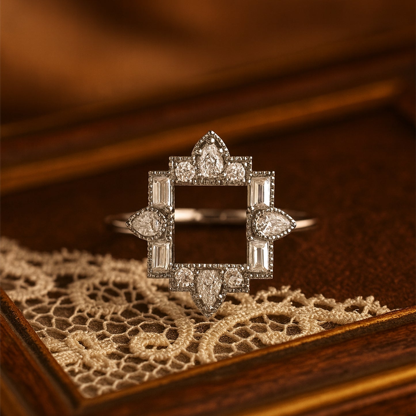 Luxury Women's Wedding Ring - Geometric Diamond Cluster Ring