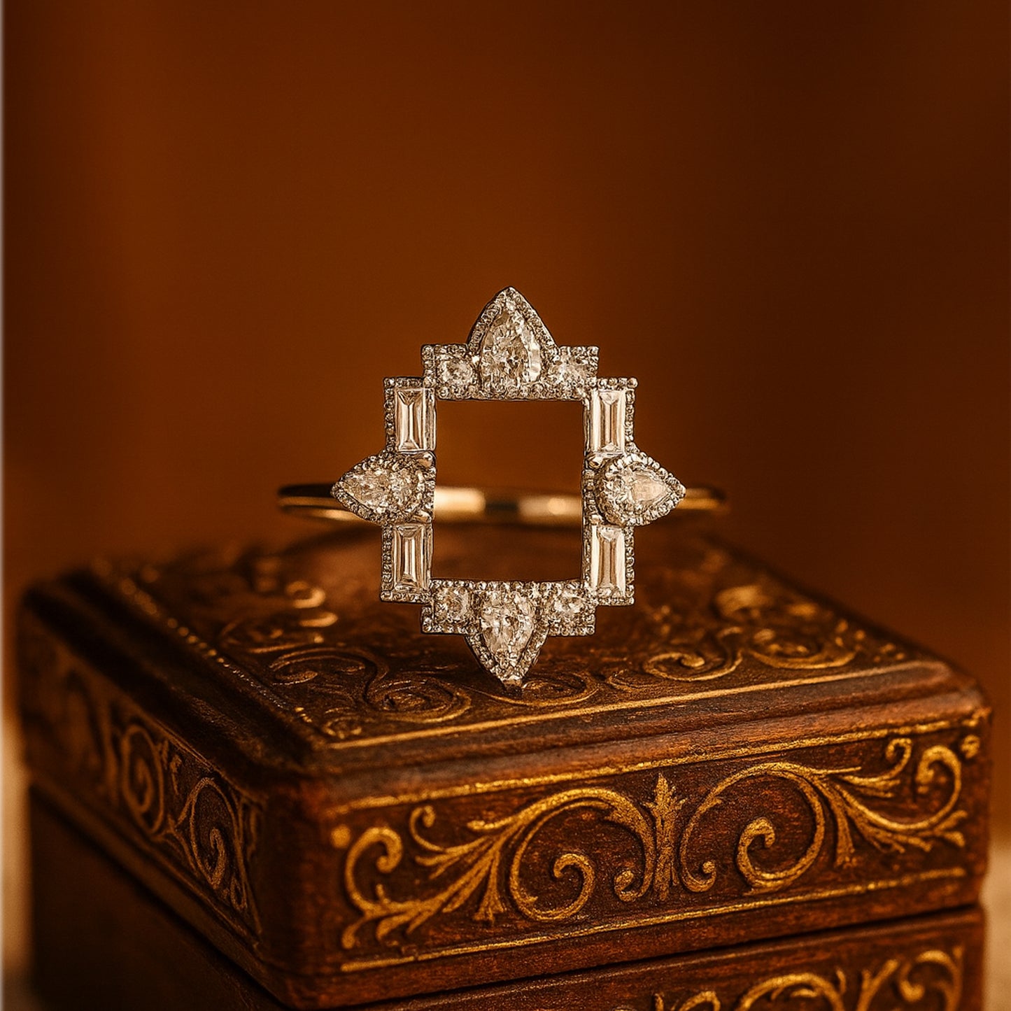 Luxury Women's Wedding Ring - Geometric Diamond Cluster Ring