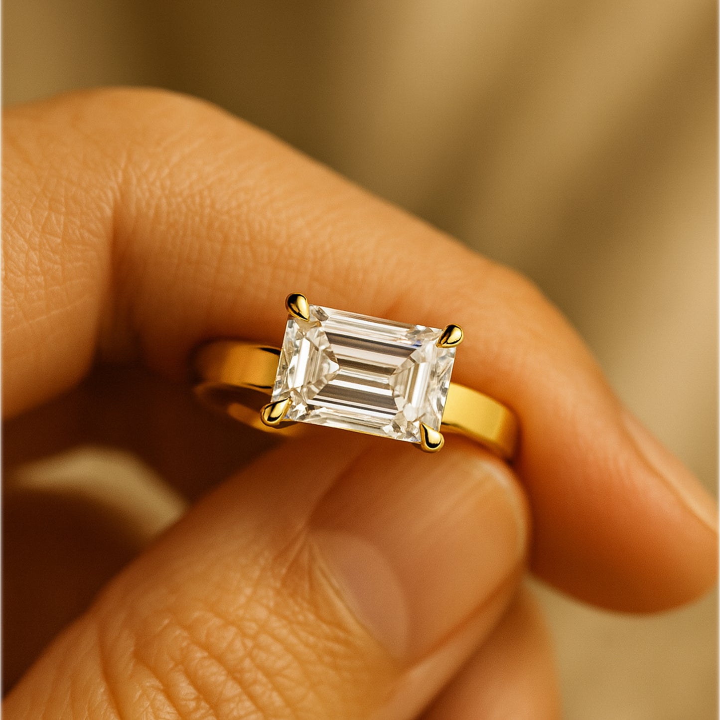 Women's Gold Promise Ring - Emerald Cut Diamond Solitaire Rings