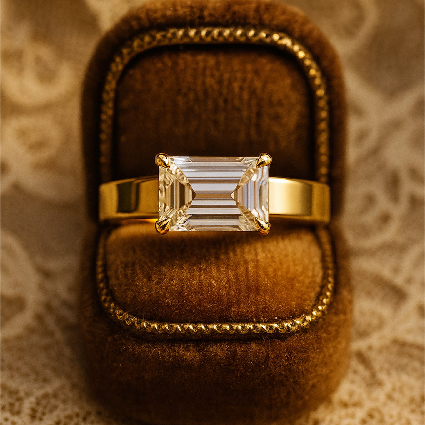 Women's Gold Promise Ring - Emerald Cut Diamond Solitaire Rings