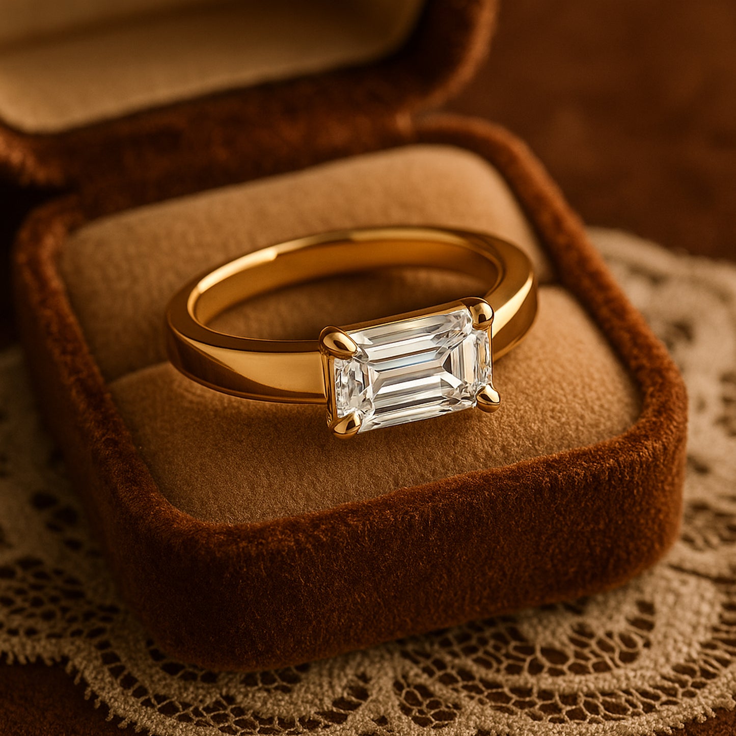 Women's Gold Promise Ring - Emerald Cut Diamond Solitaire Rings