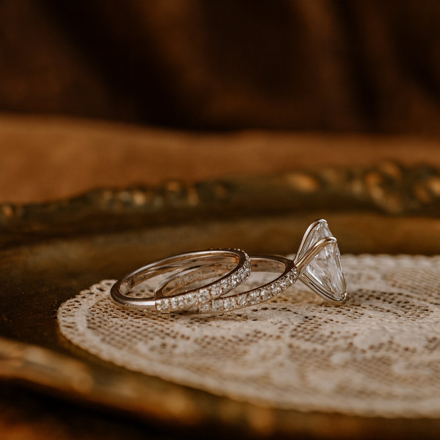 Wedding Rings Radiant Cut VVS1 Diamond Ring with Matching Diamond Band