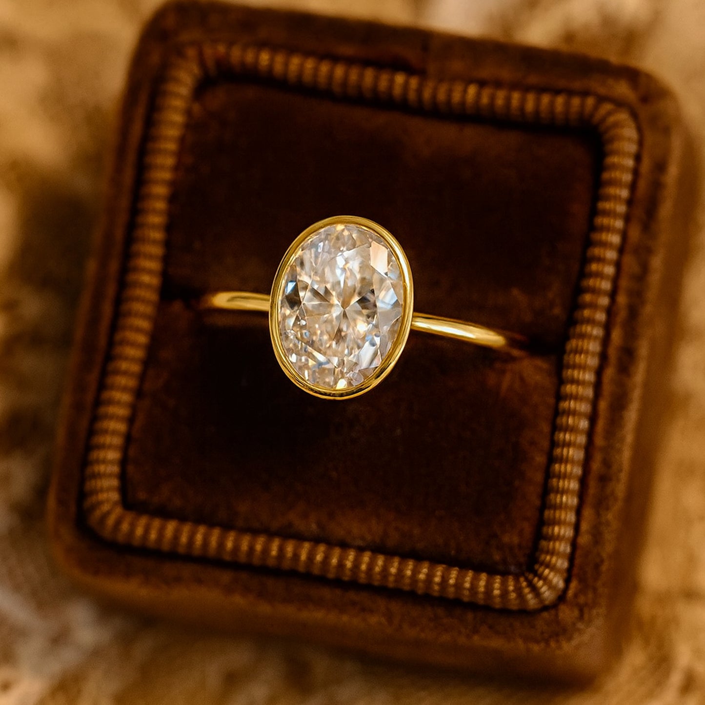 Weddings Bands for Her Brilliant Oval Diamond Bezel Setting Gold Rings