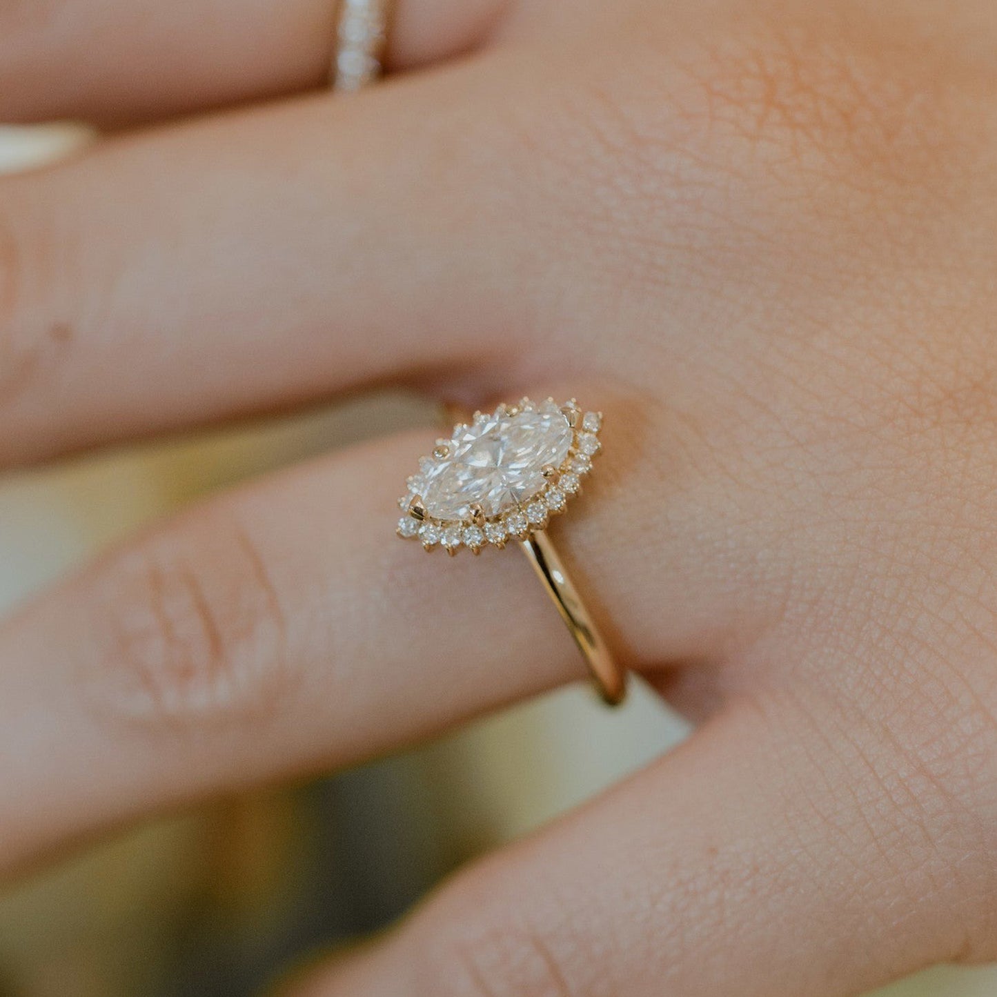Stunning 14K Yellow Gold Marquise Diamond Halo Solitaire Proposal Ring USA made engagement rings