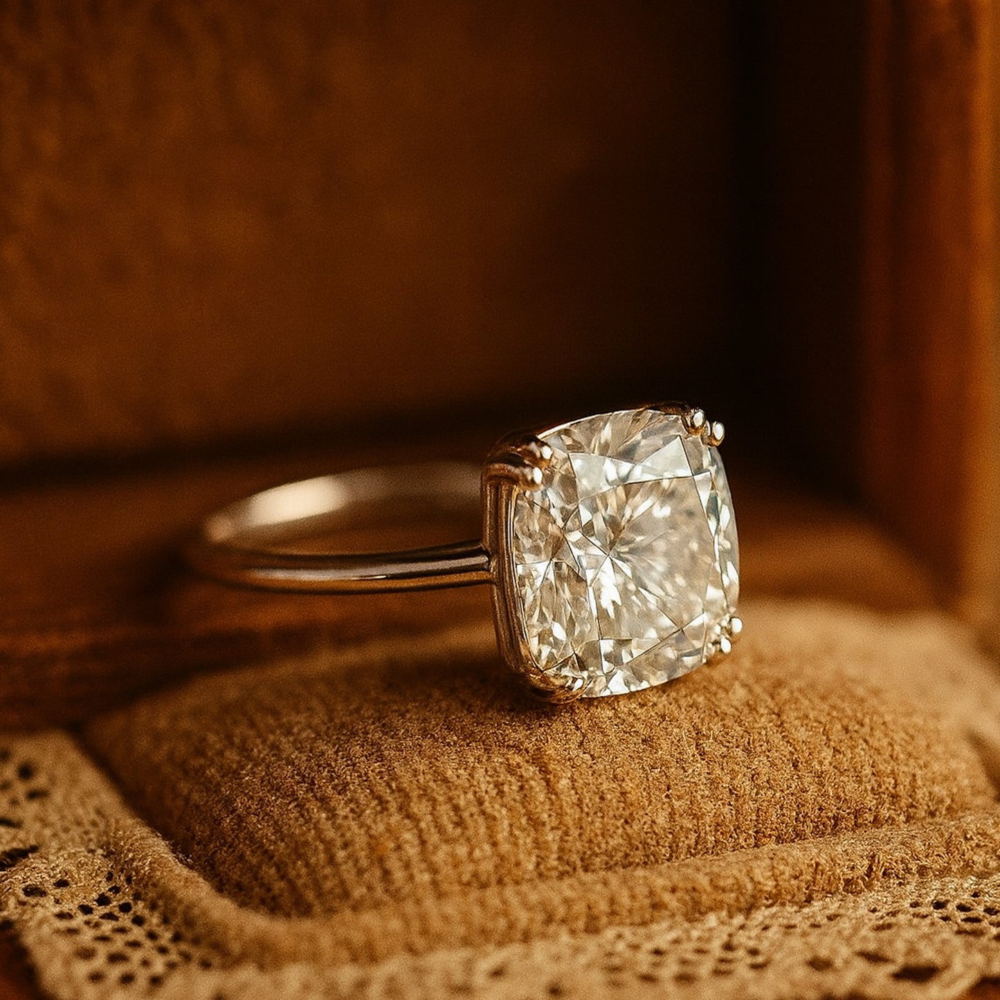 Female Engagement Rings Cushion Cut Diamond Solitaire Engagement Rings