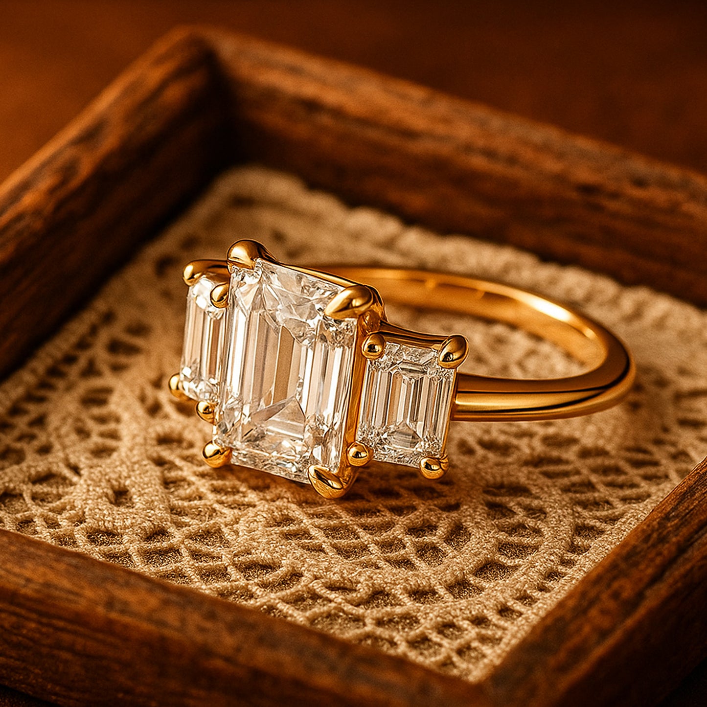 September Born Birthstone Luxury Three Stone Emerald Cut Diamond Rings