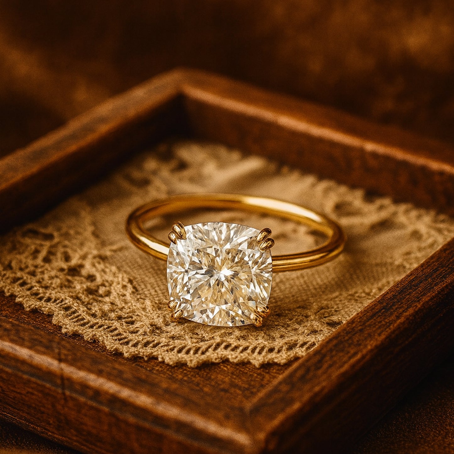 Female Engagement Rings Cushion Cut Diamond Solitaire Engagement Rings