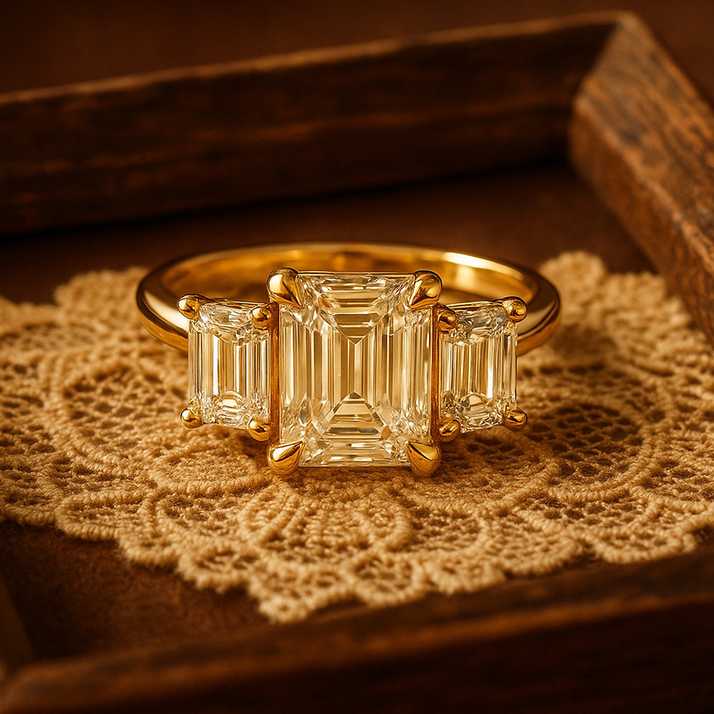 September Born Birthstone Luxury Three Stone Emerald Cut Diamond Rings
