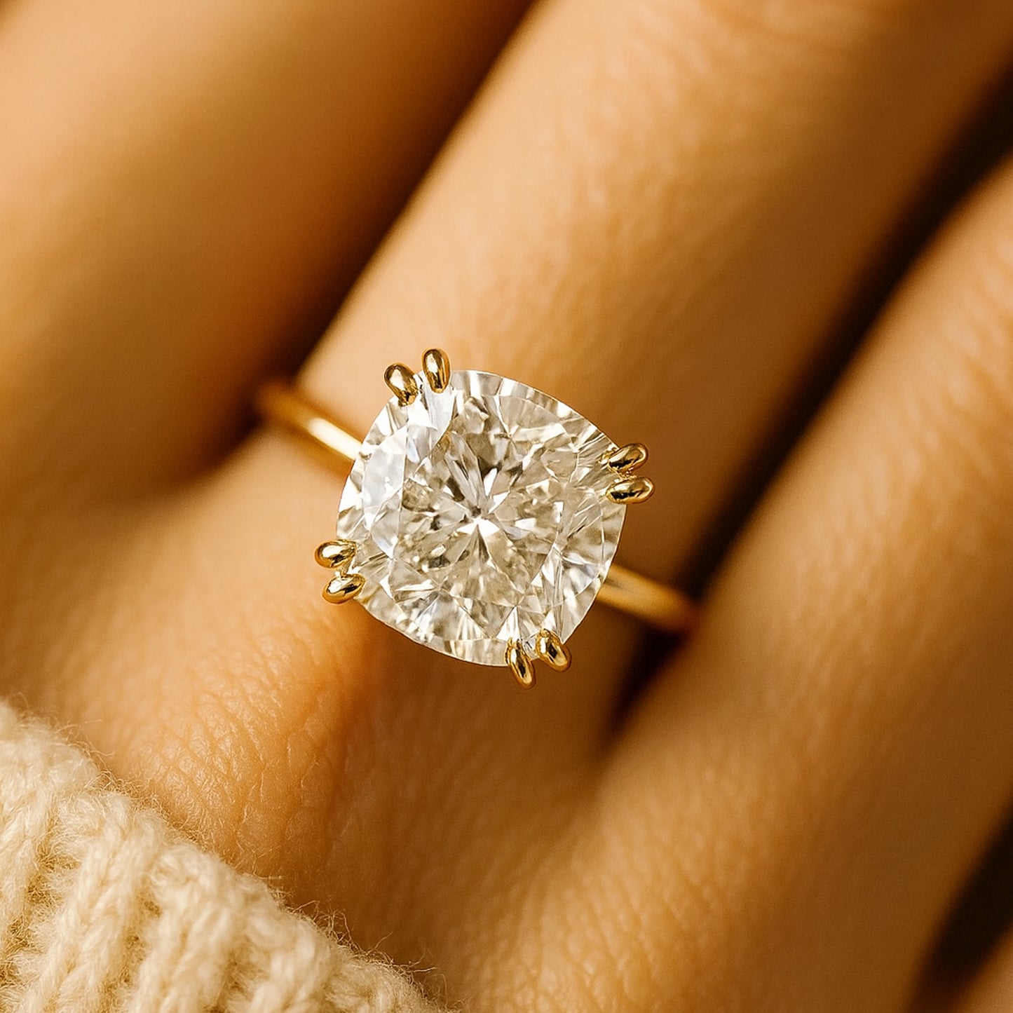 Female Engagement Rings Cushion Cut Diamond Solitaire Engagement Rings