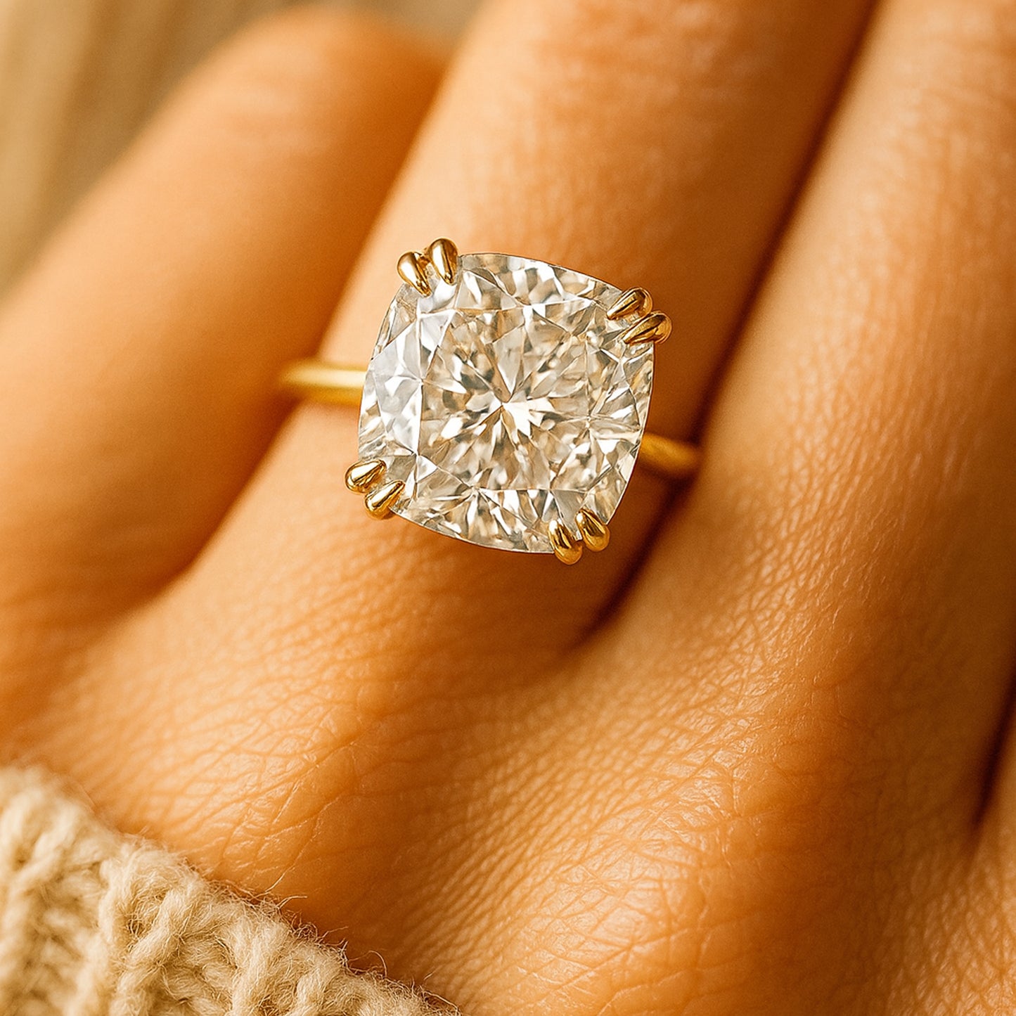 Female Engagement Rings Cushion Cut Diamond Solitaire Engagement Rings