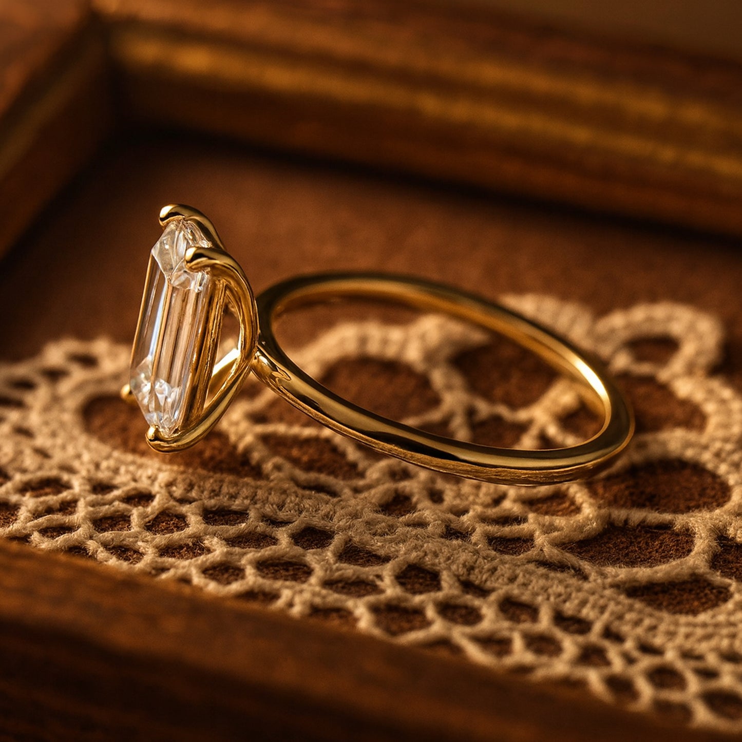Women's Wedding Bands Emerald Cut Diamond Solitaire 10K Rose Gold Ring