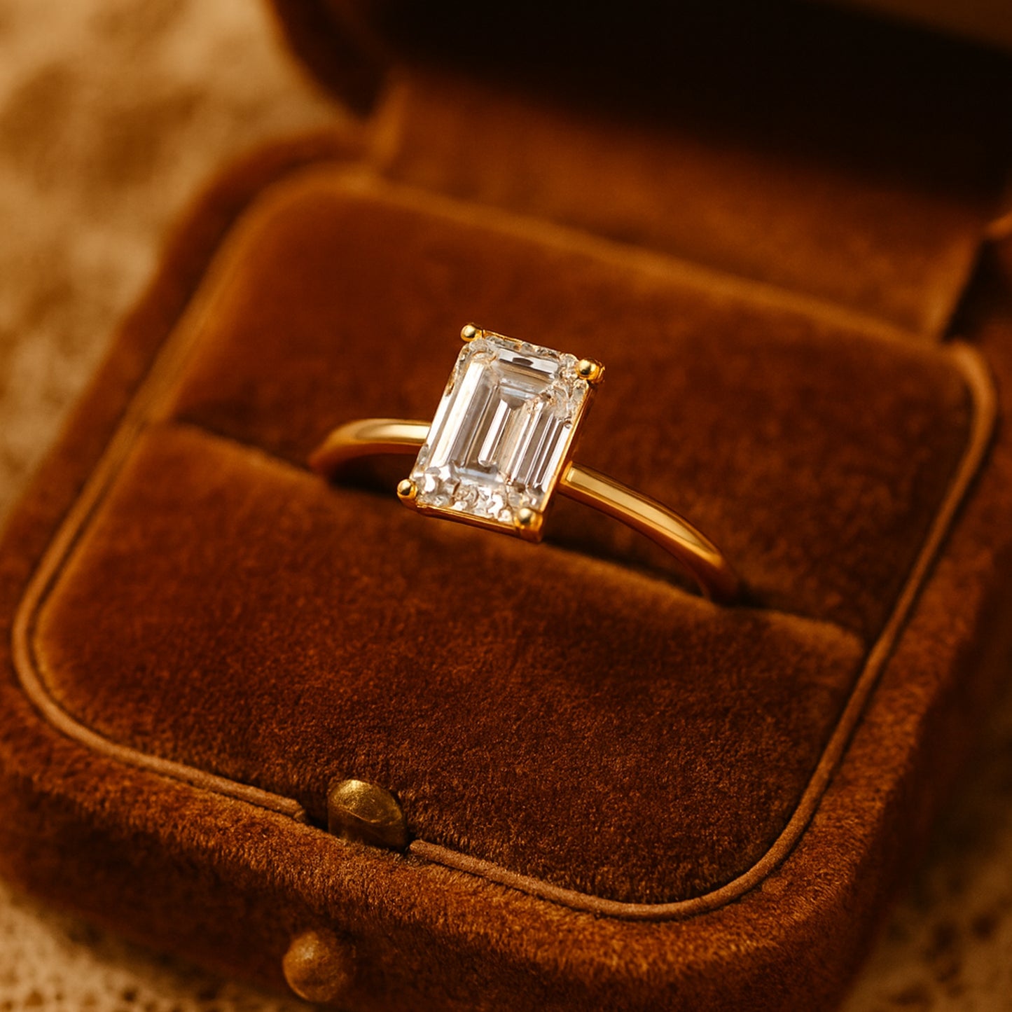 Women's Wedding Bands Emerald Cut Diamond Solitaire 10K Rose Gold Ring