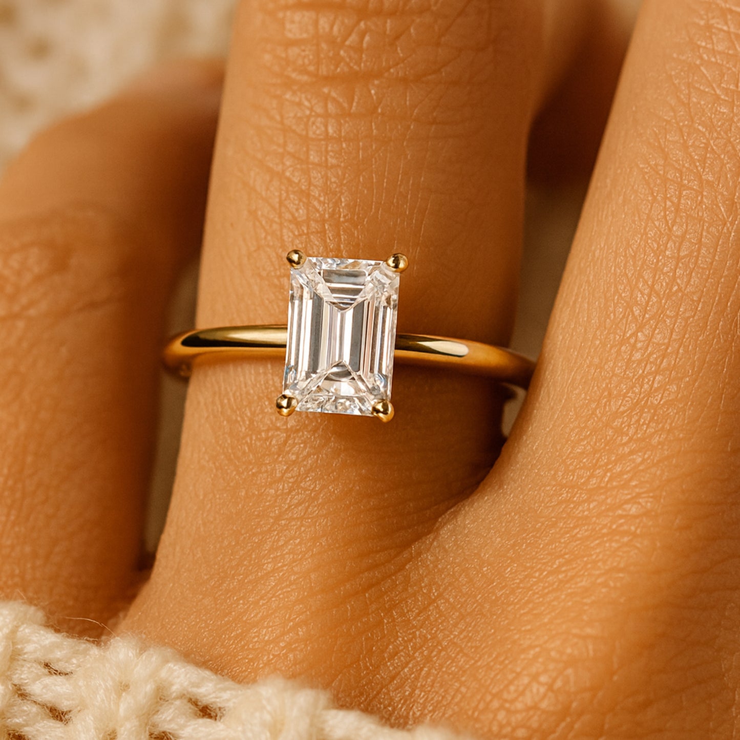 Women's Wedding Bands Emerald Cut Diamond Solitaire 10K Rose Gold Ring
