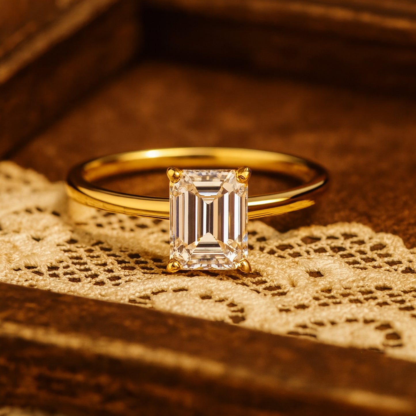 Women's Wedding Bands Emerald Cut Diamond Solitaire 10K Rose Gold Ring