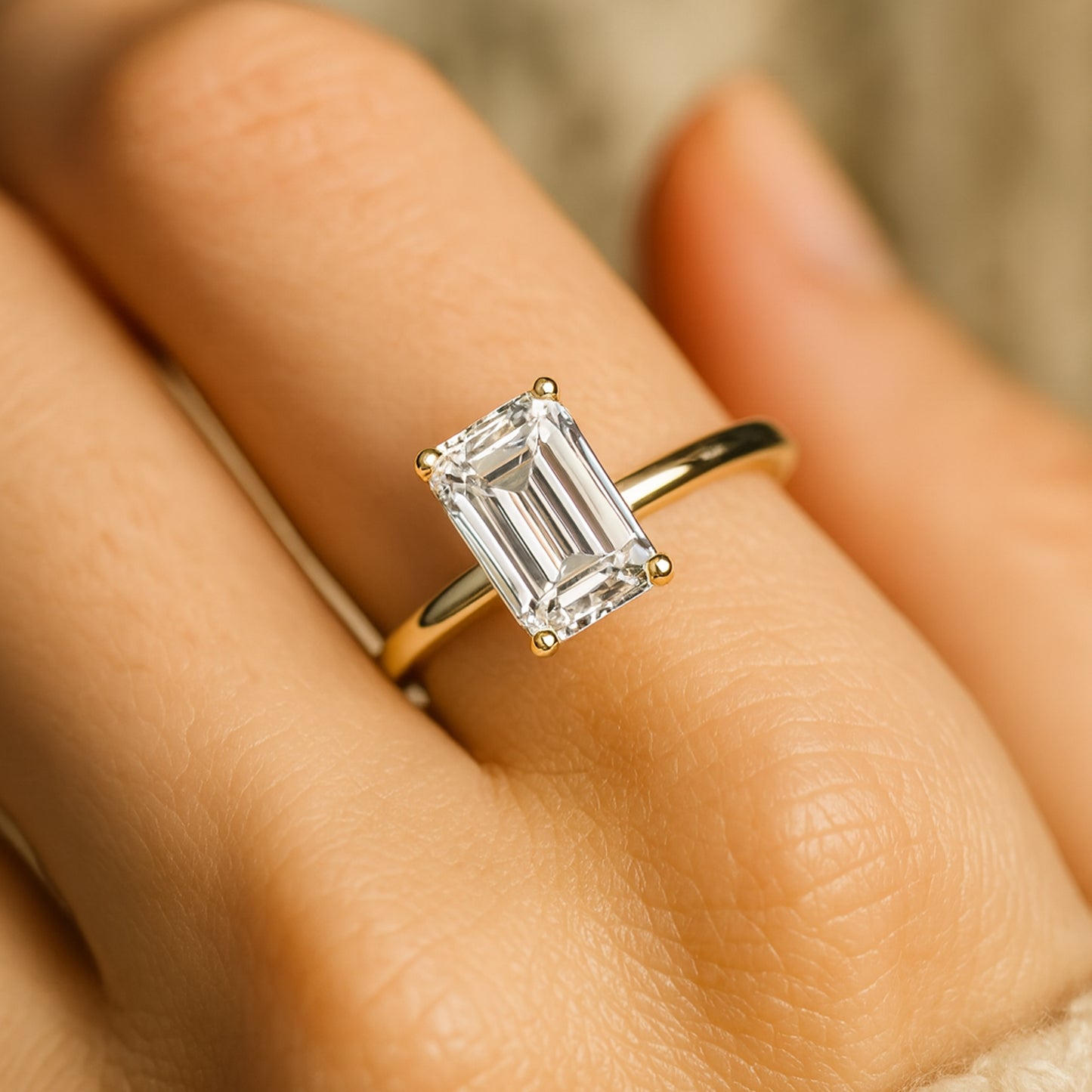 Women's Wedding Bands Emerald Cut Diamond Solitaire 10K Rose Gold Ring