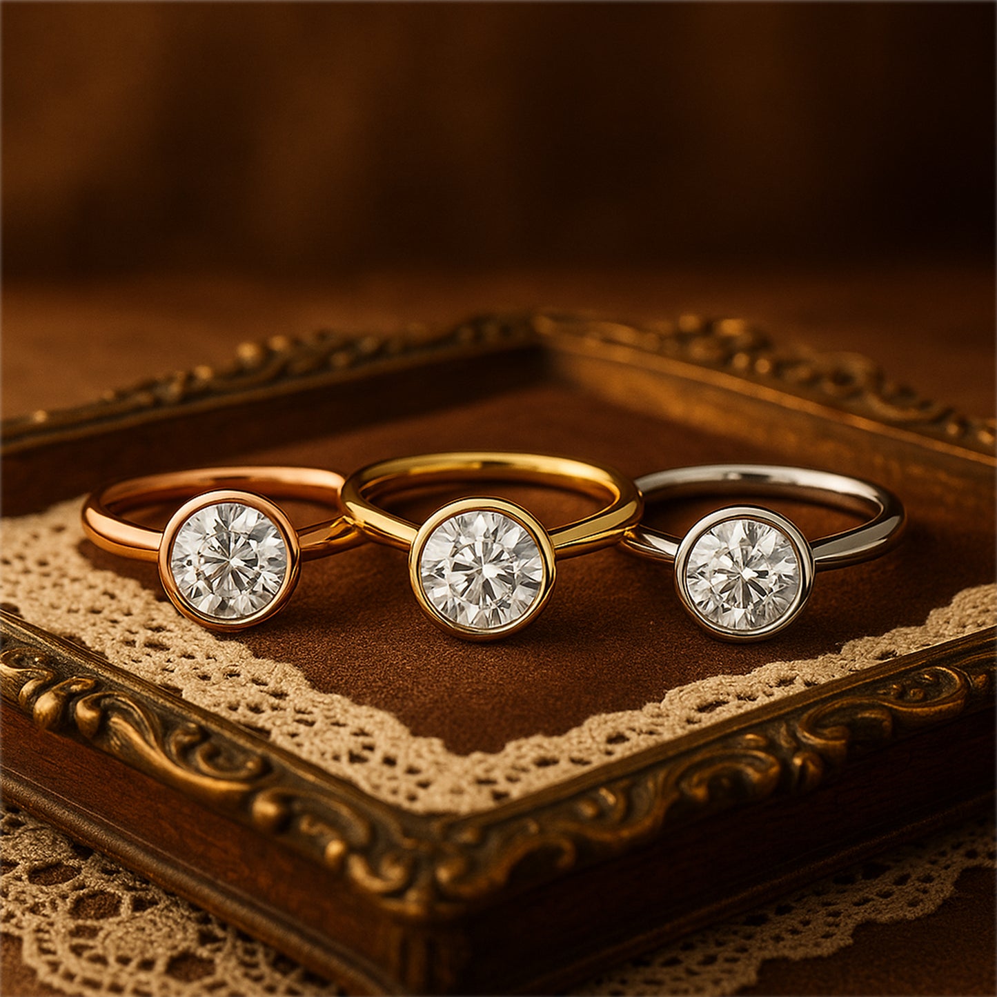 Round Cut Bezel Set Diamond Engagement Ring – Timeless Sophistication in 14K Gold

