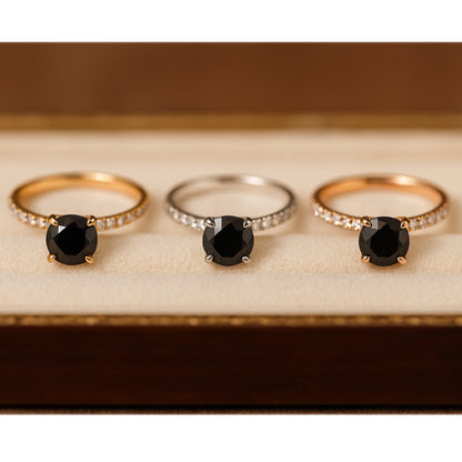 Round Cut Black Onyx Solitaire Ring on Hand – Elegant Statement Jewelry
