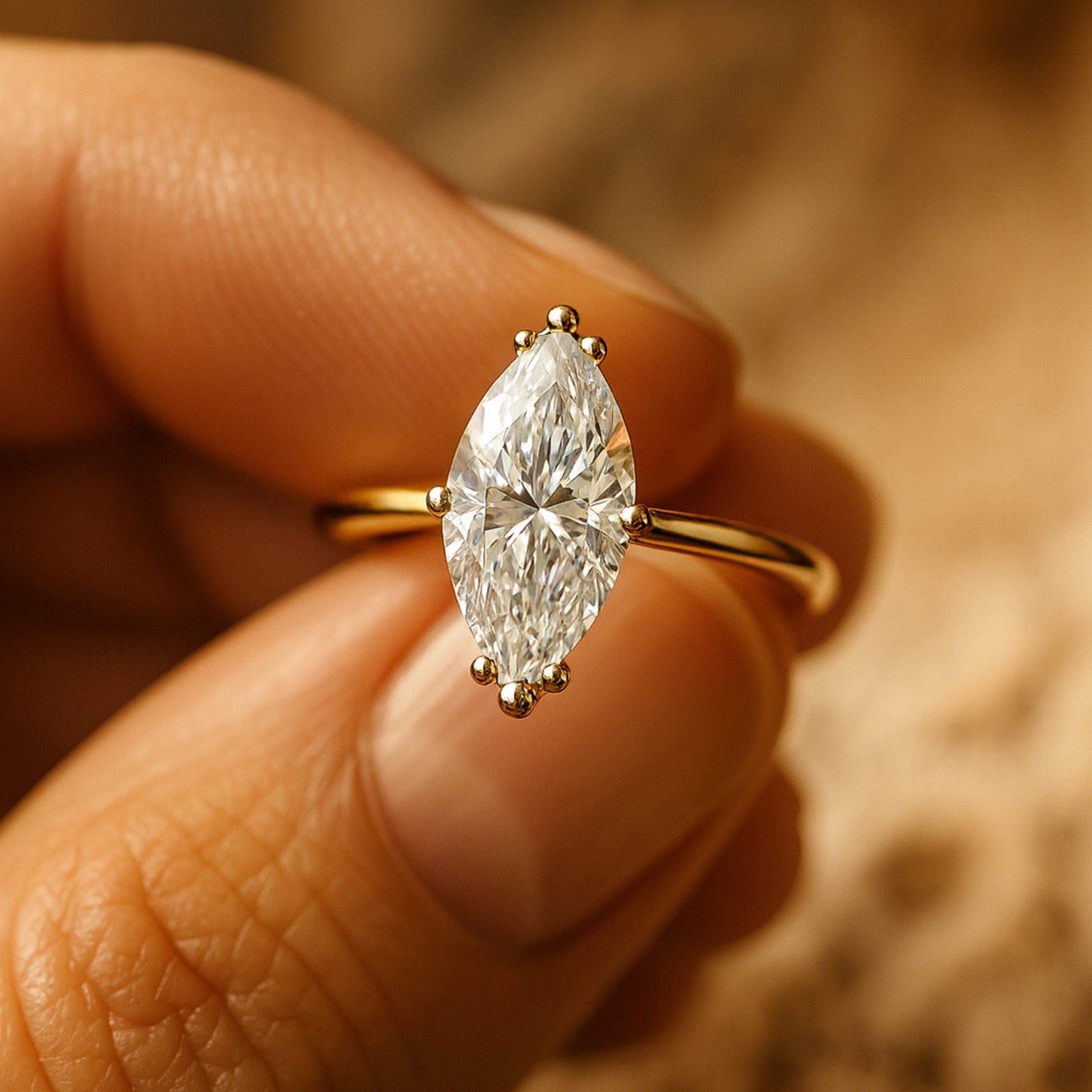 1 CT Marquise Diamond Ring in Yellow Gold – Comfort Fit Engagement Design