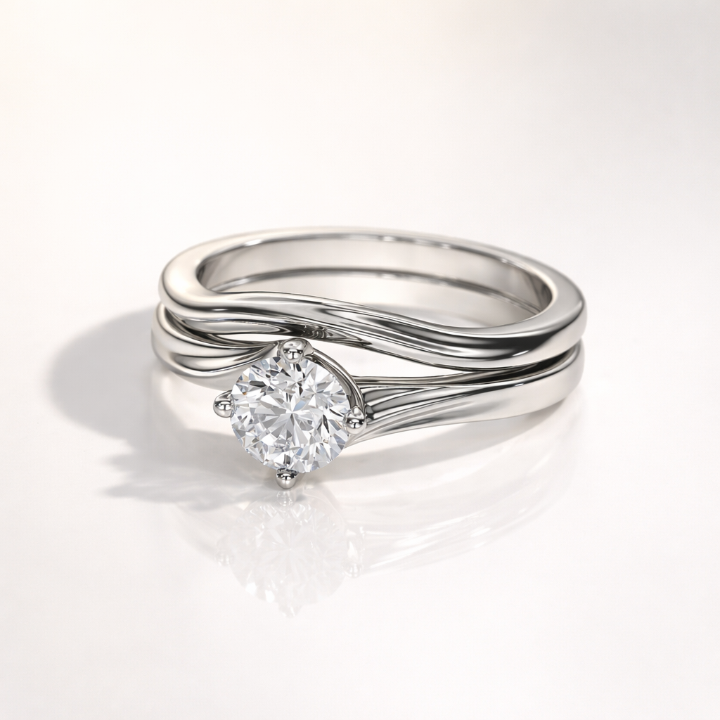 Twisted swirl solitaire engagement ring with round diamond
