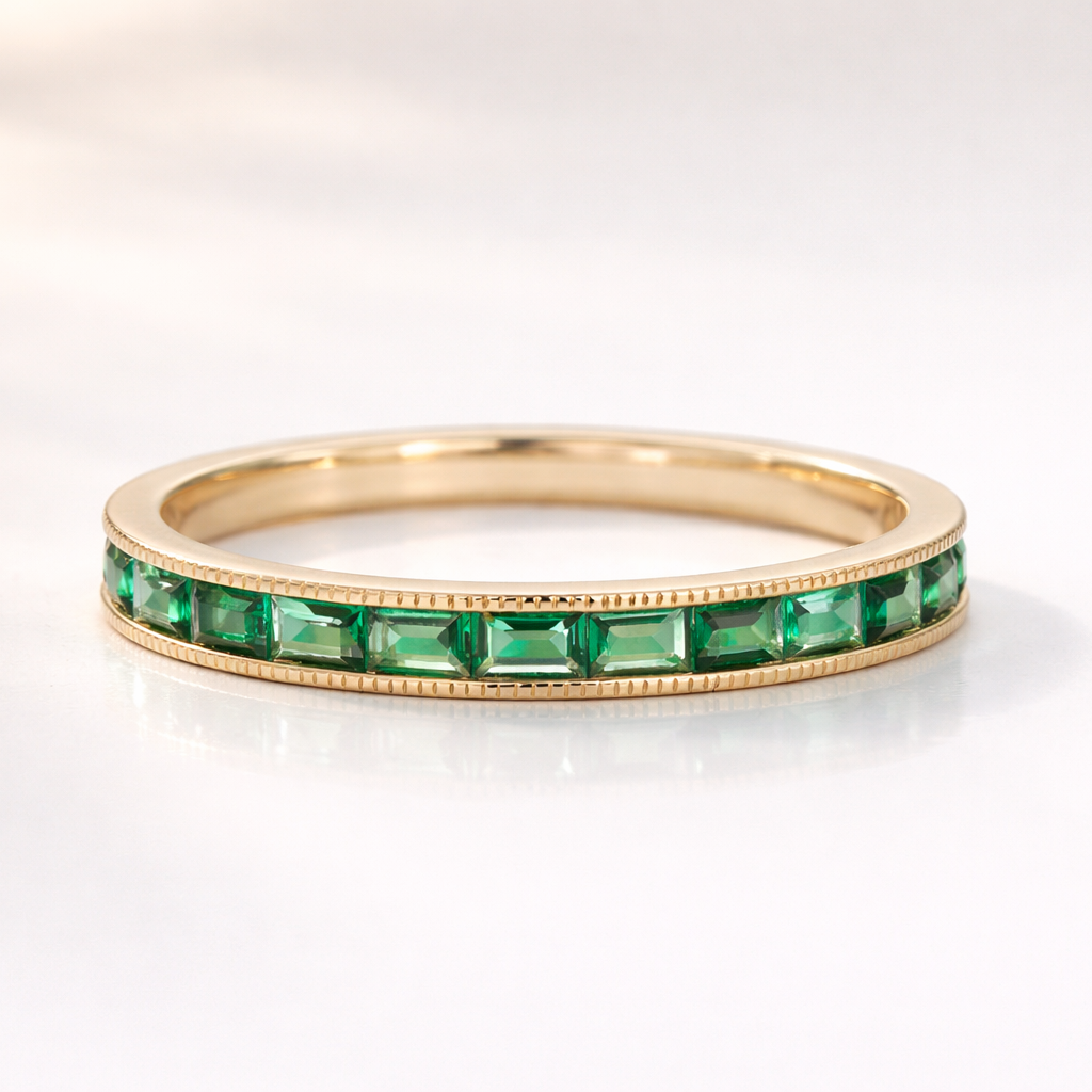 Baguette Cut Emerald Eternity Wedding Band