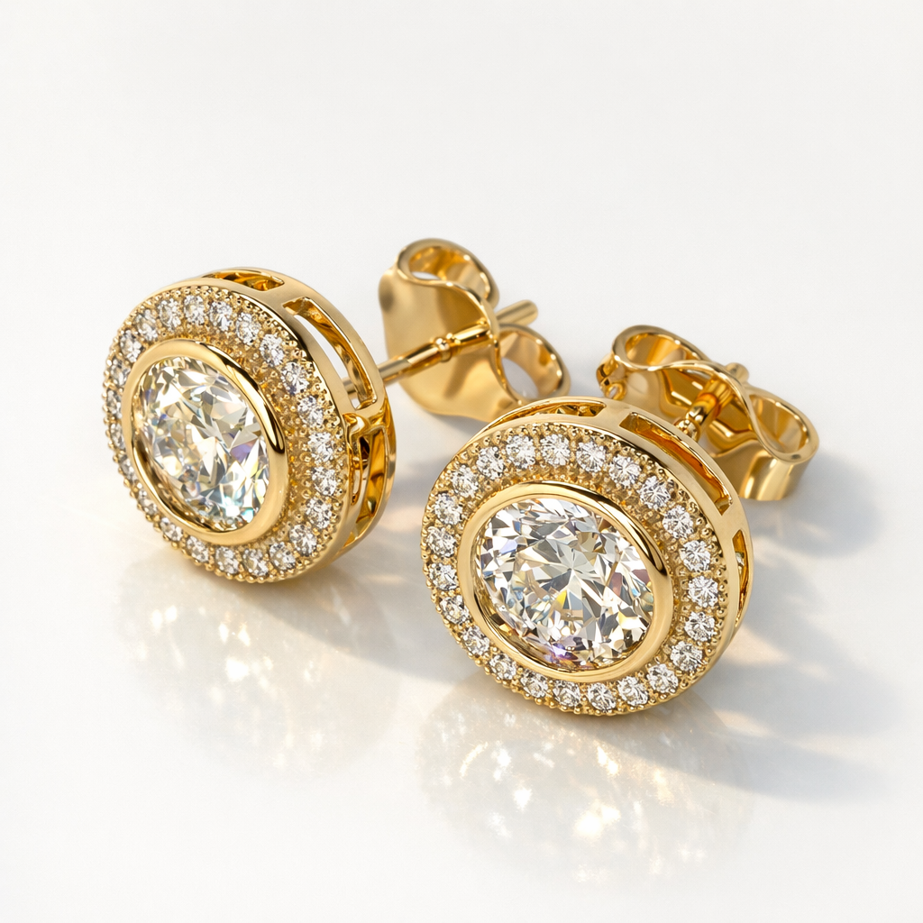 Bezel Diamond Stud Earrings
