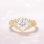 2 Carat Princess Cut Ring Nature Inspired Bridal Set Yellow Gold Leaf Band.
