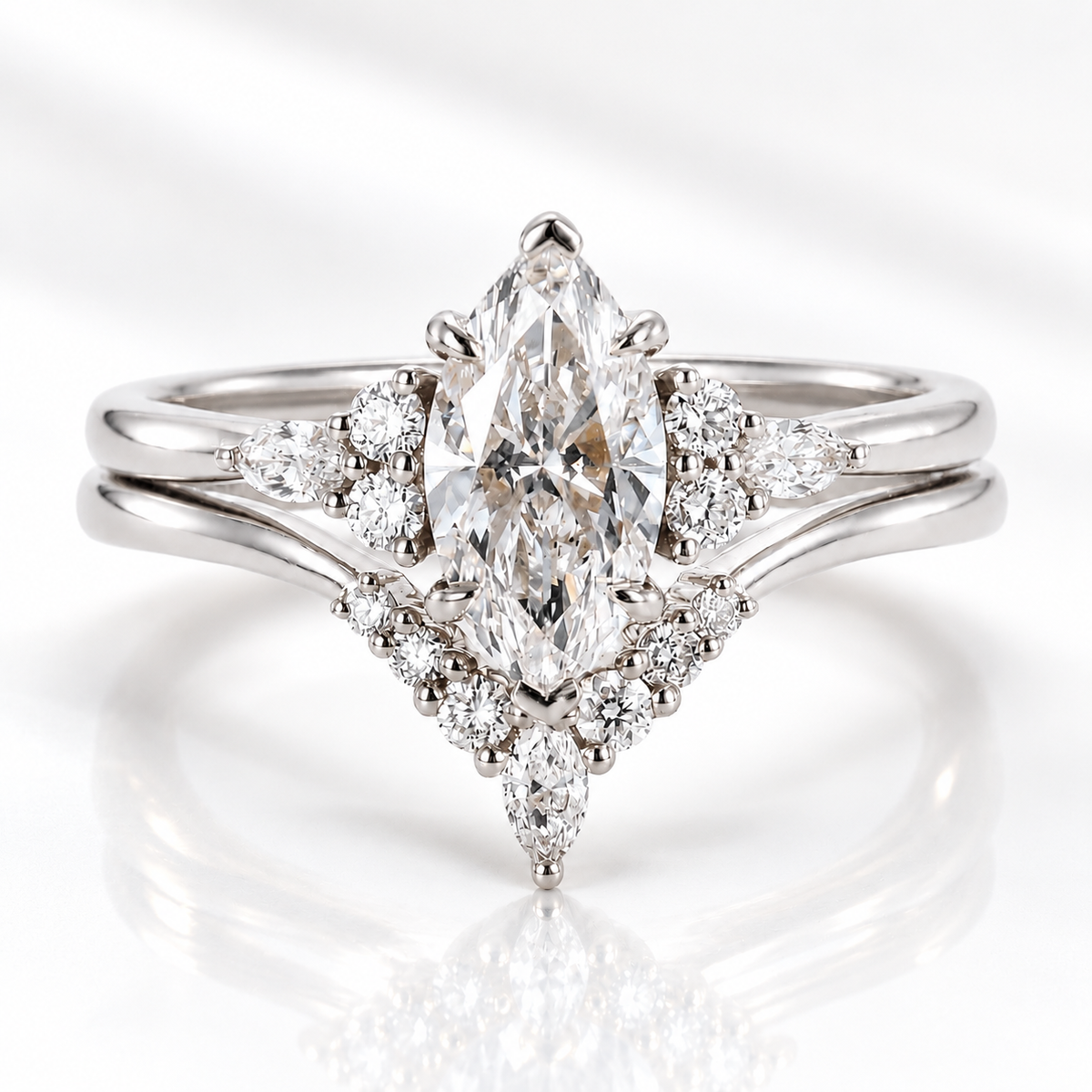 Marquise Cut Cluster Ring with Curved Band