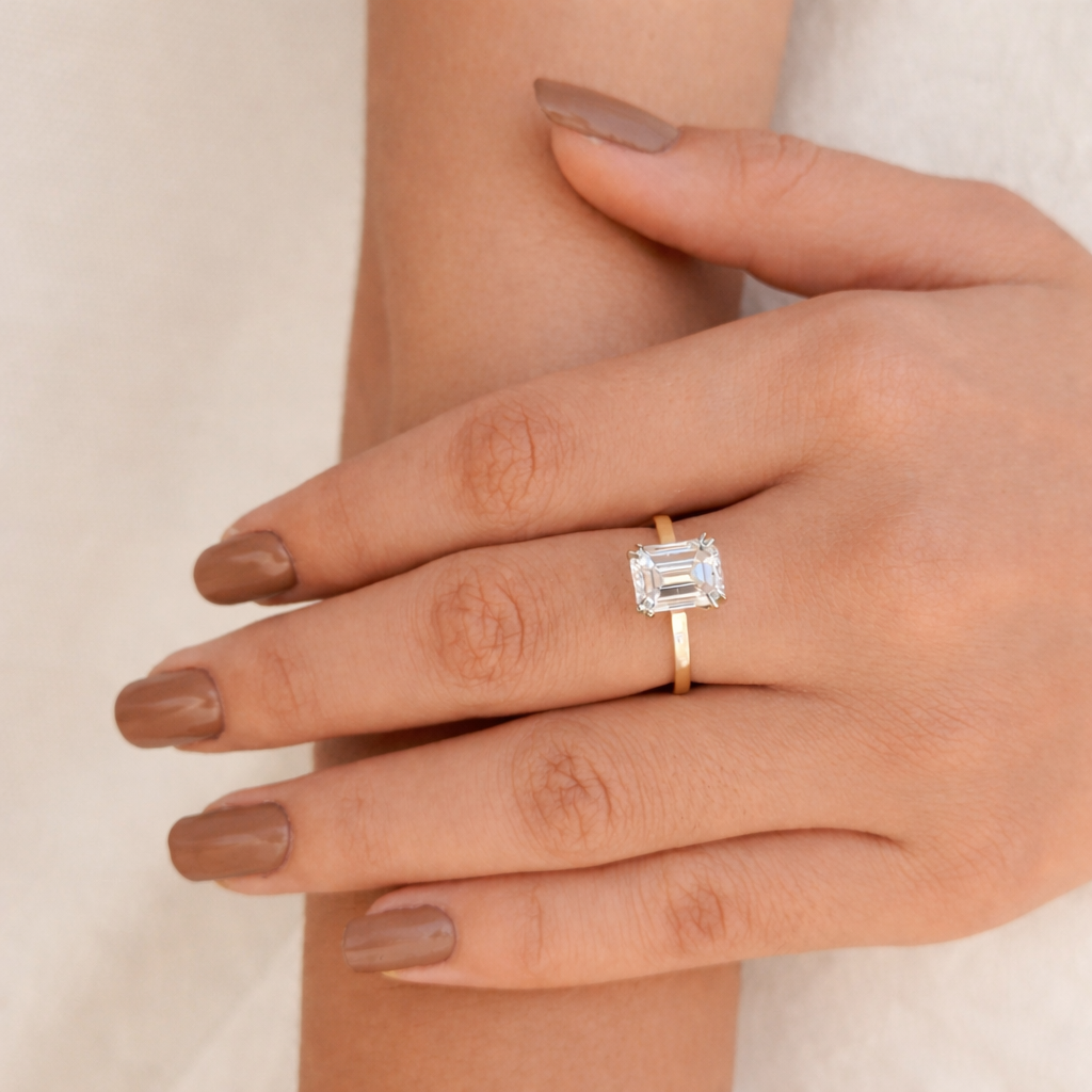 Emerald Cut Engagement Ring Featuring Classic Cathedral Style Engagement Ring

