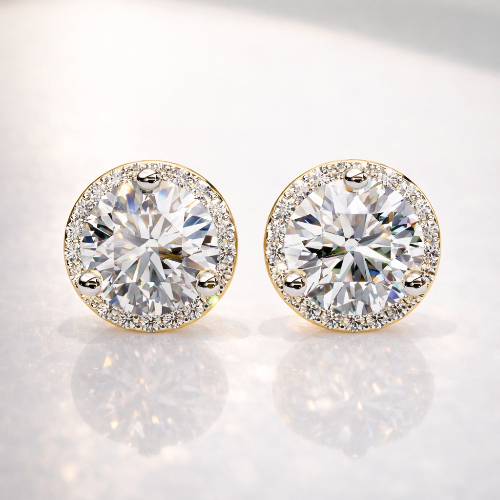 Halo Stud Earrings Diamond Halo Stud Earrings Round Cut Diamond Halo Earrings.
