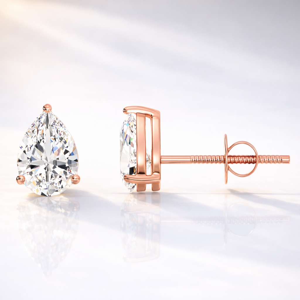 Teardrop Diamond Earrings With Screw Back Design
