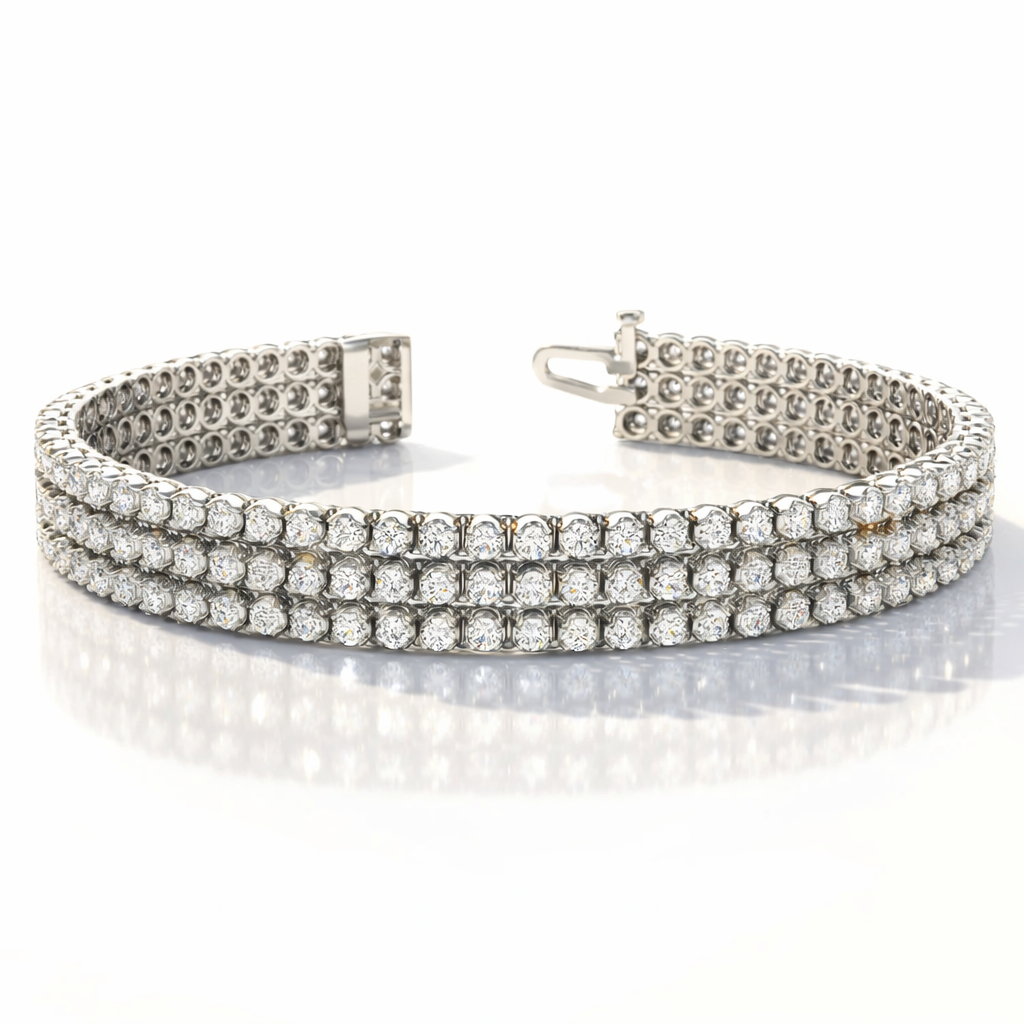 Three row diamond tennis bracelet in gold

