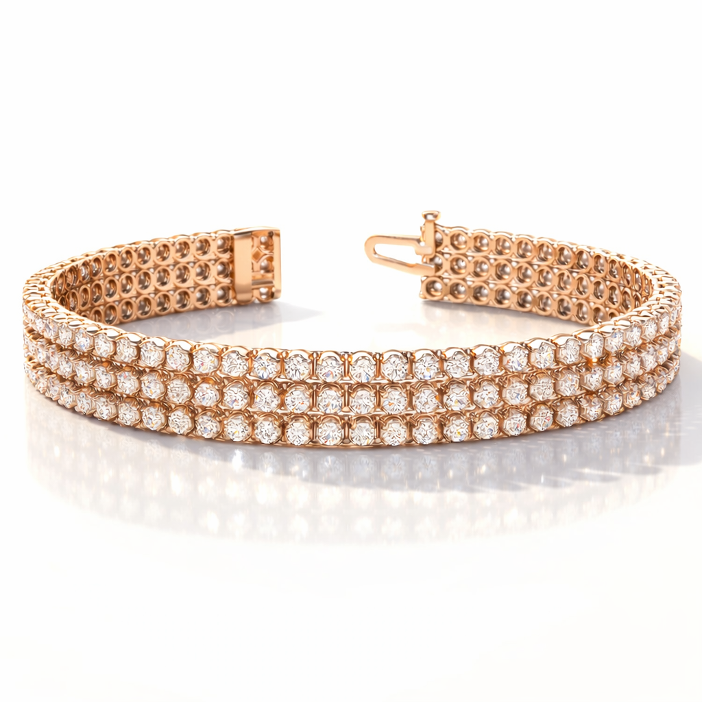 Round cut three row diamond bracelet
