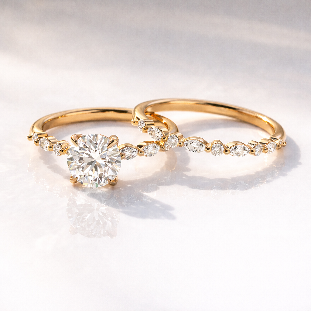 Lab grown diamond pave bridal set design
