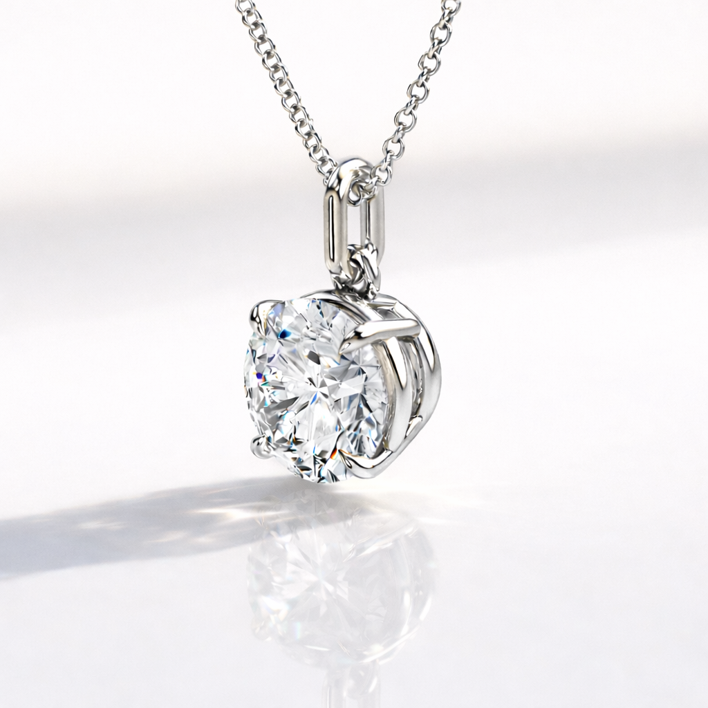 Moissanite Round Pendant In 4 Claw Prong Setting
