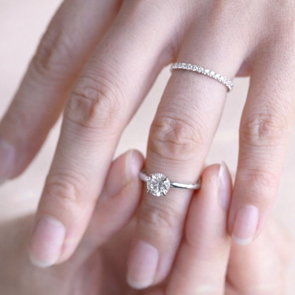 Solitaire Round Diamond Ring With Half Eternity Wedding Band
