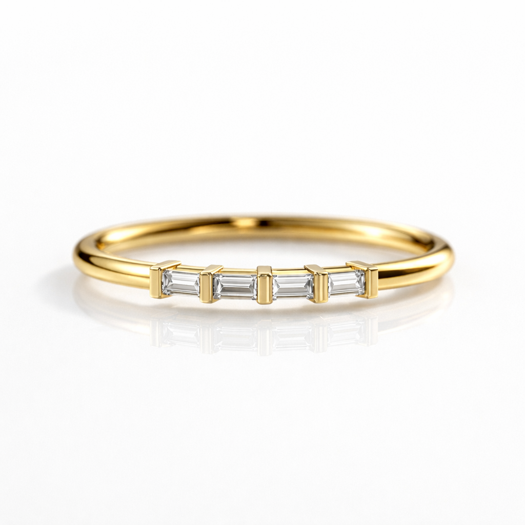 4 Diamond Baguette Cut Wedding Band In Yellow Gold

