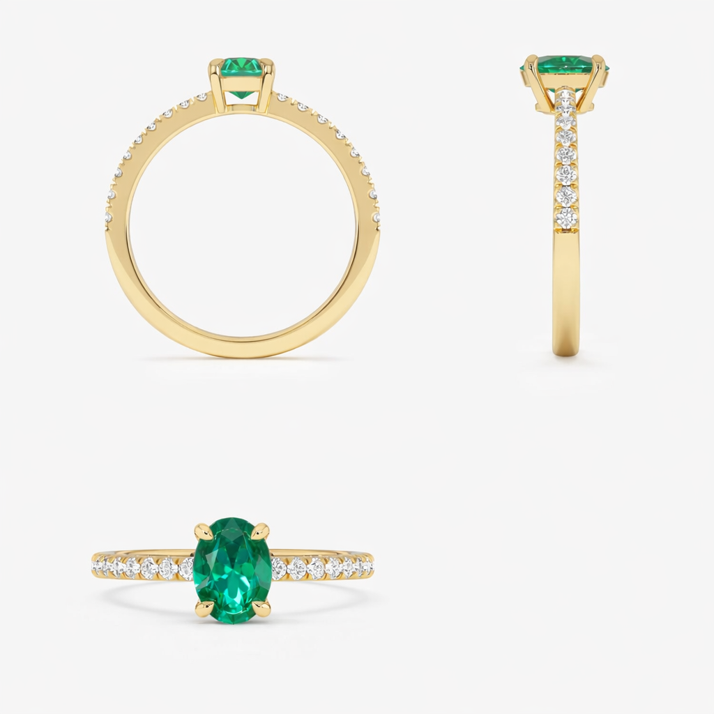 White Gold Oval Emerald Ring
