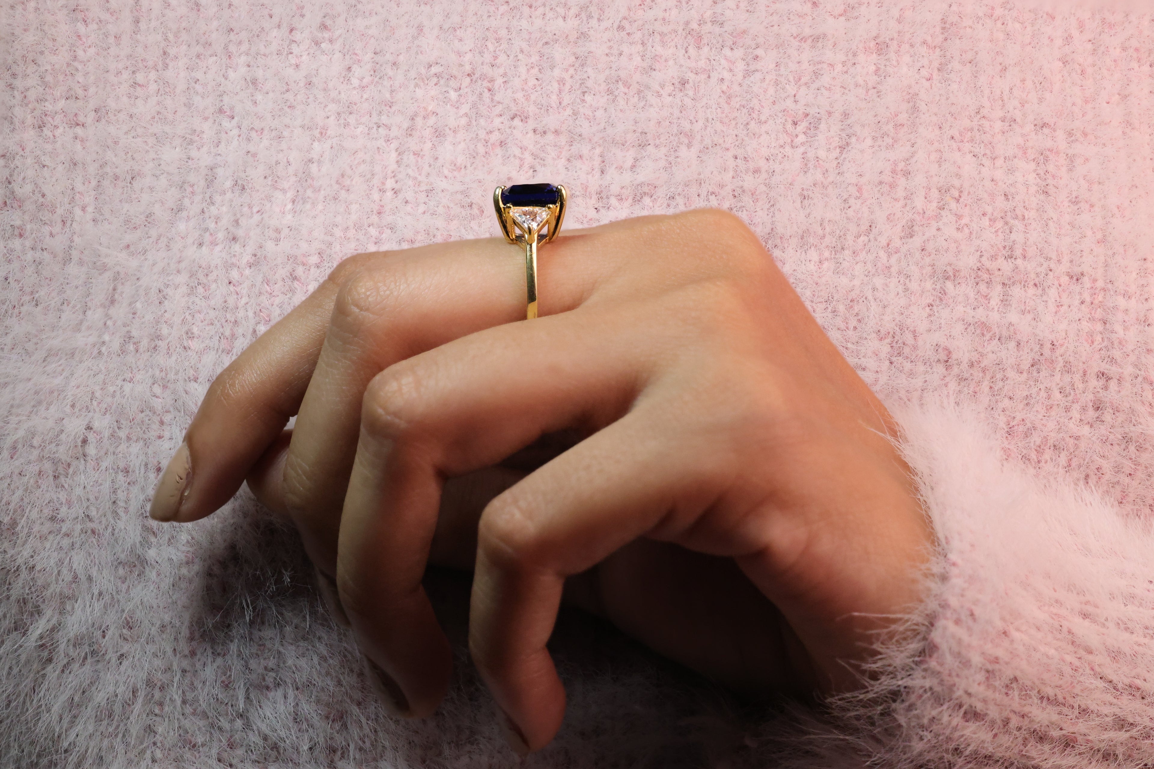 Princess Cut Engagement Ring Moissanite Sapphire Ring Yellow Gold Jewelry.
